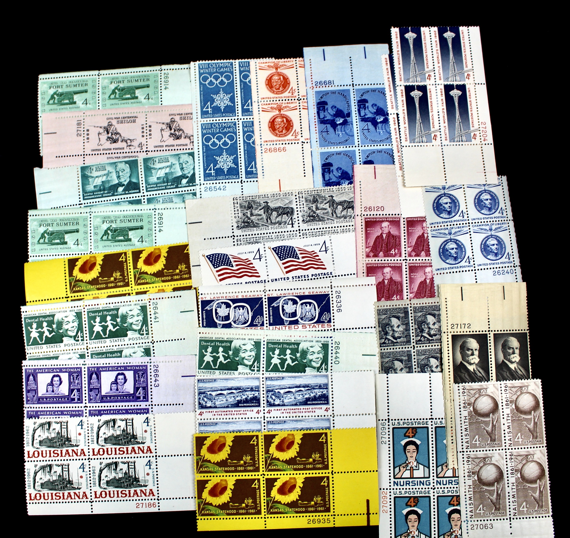 1,200 U.S. Postage Stamp Plate Blocks, 1940s to 1960s