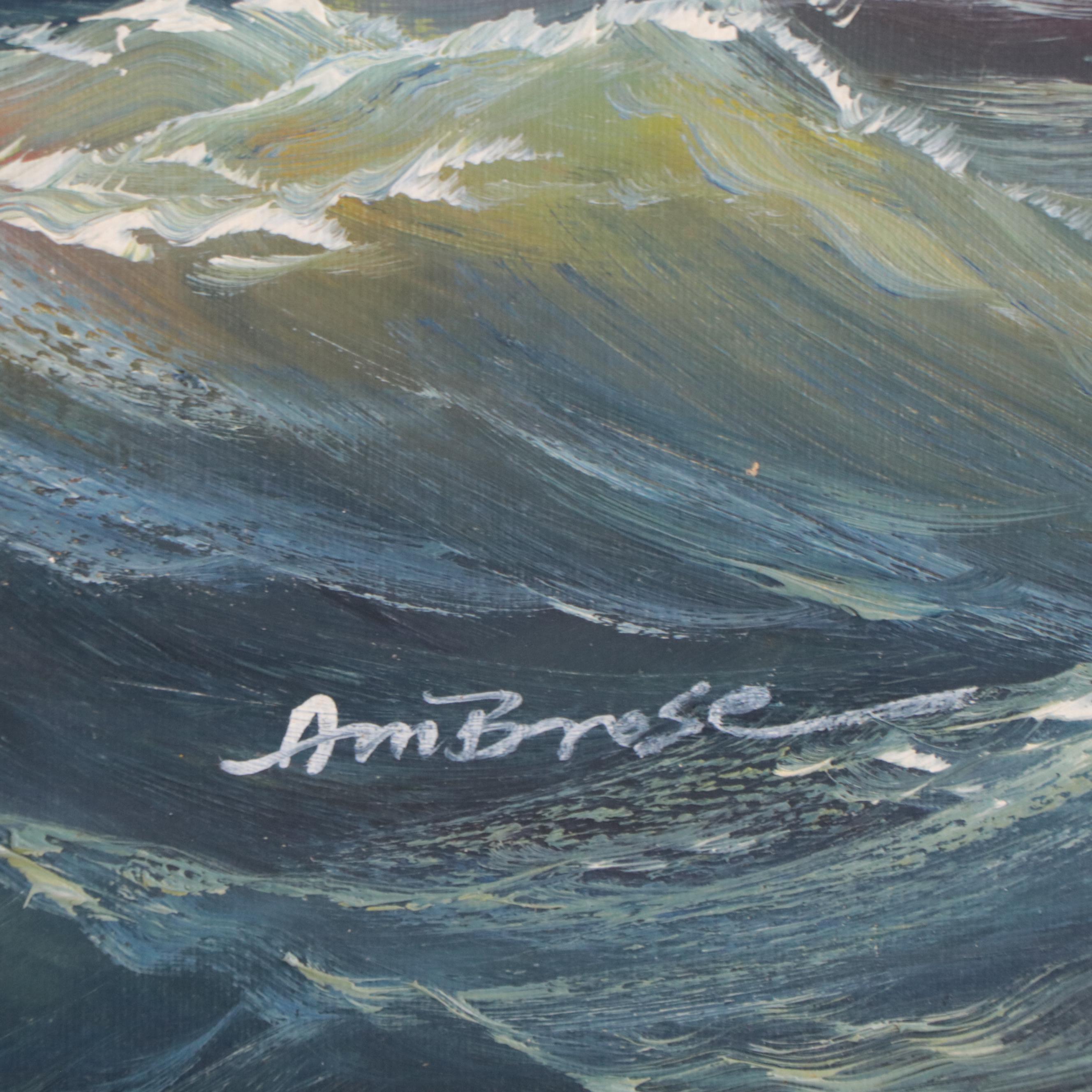 Oil Painting of Sailing Ship on Ocean