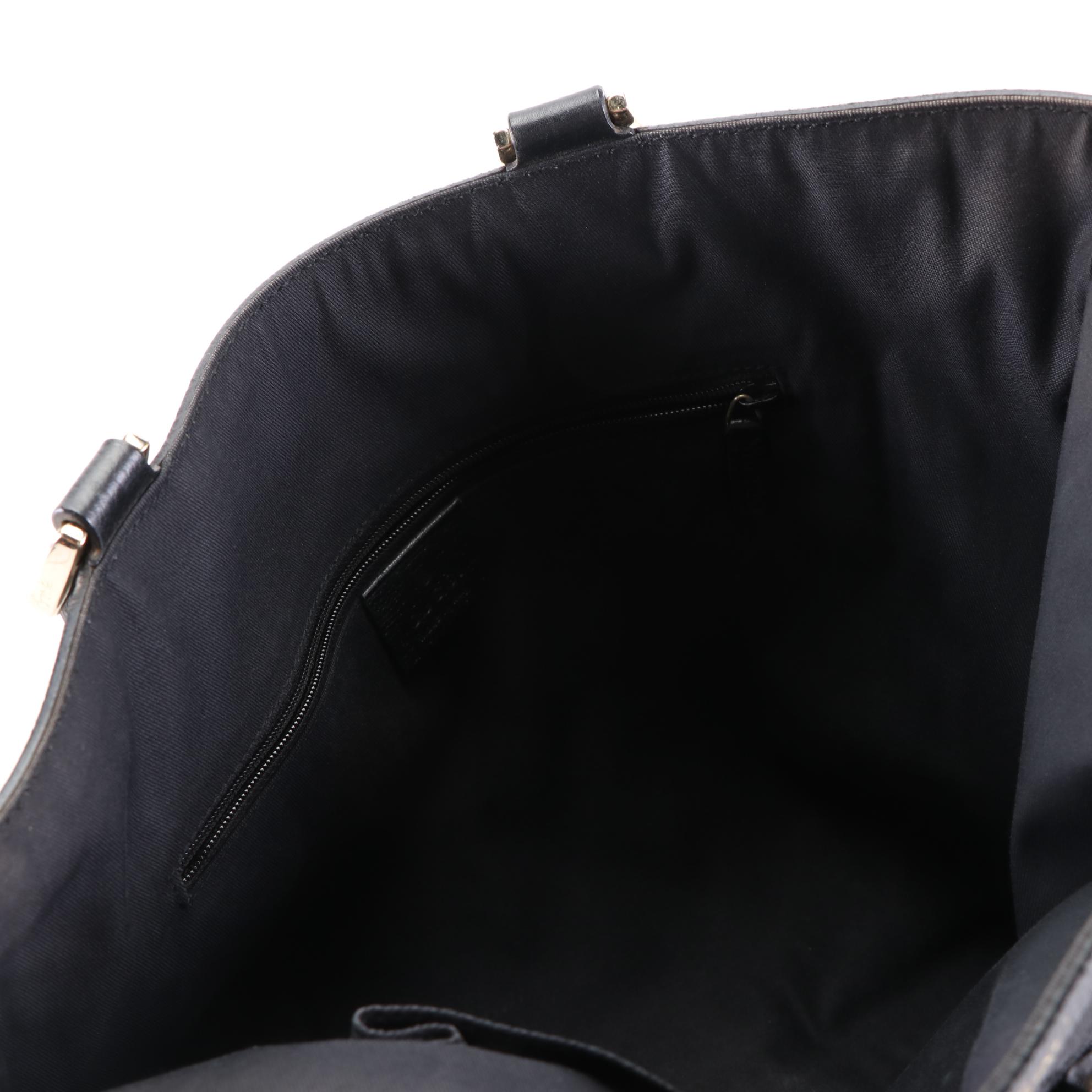 Gucci Abbey D-Ring Tote in Black GG Canvas and Cinghiale Leather