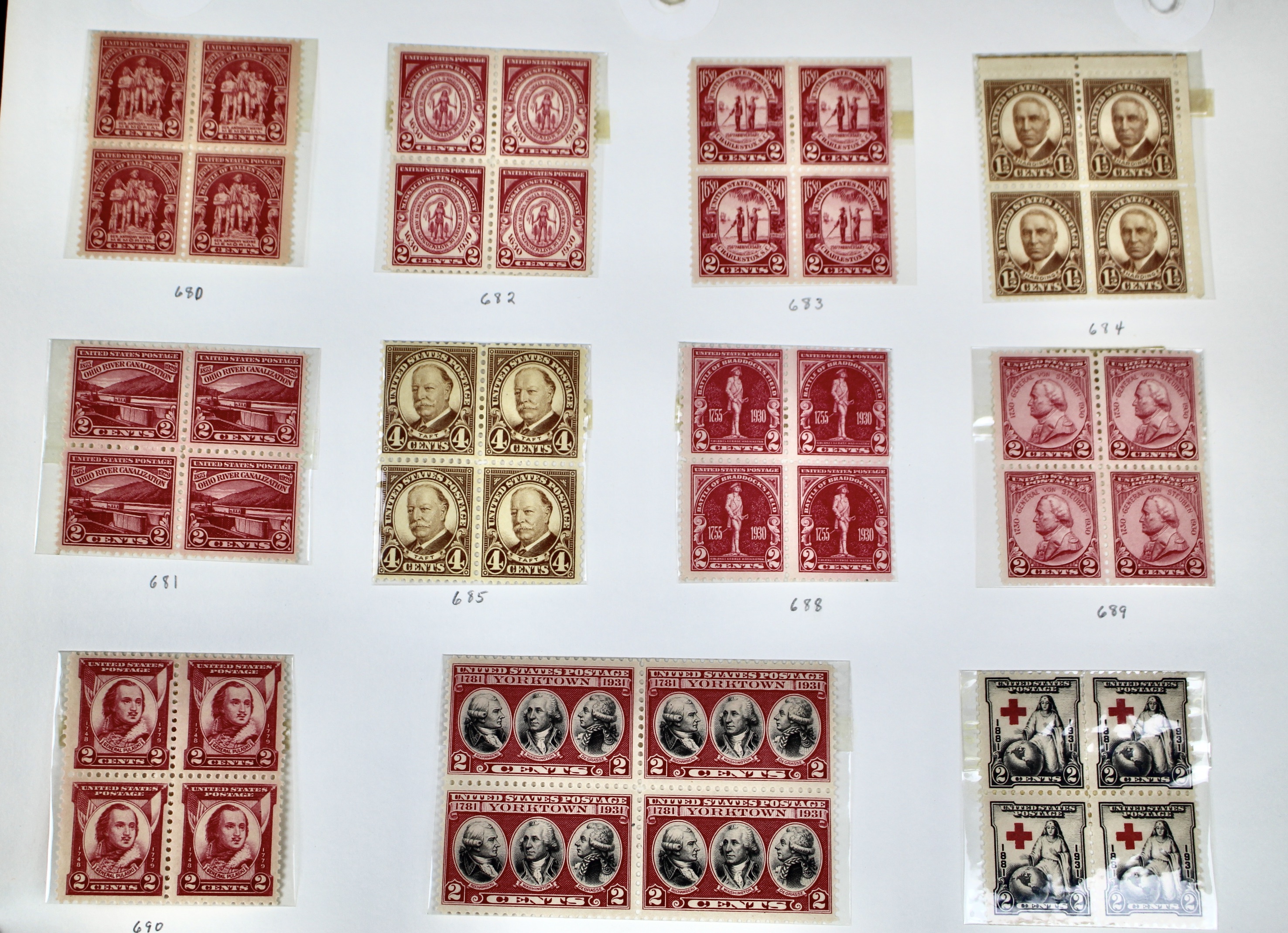 Earlier Collection of U.S. Postage Stamp Blocks and Plate Blocks, 1920s-1940s