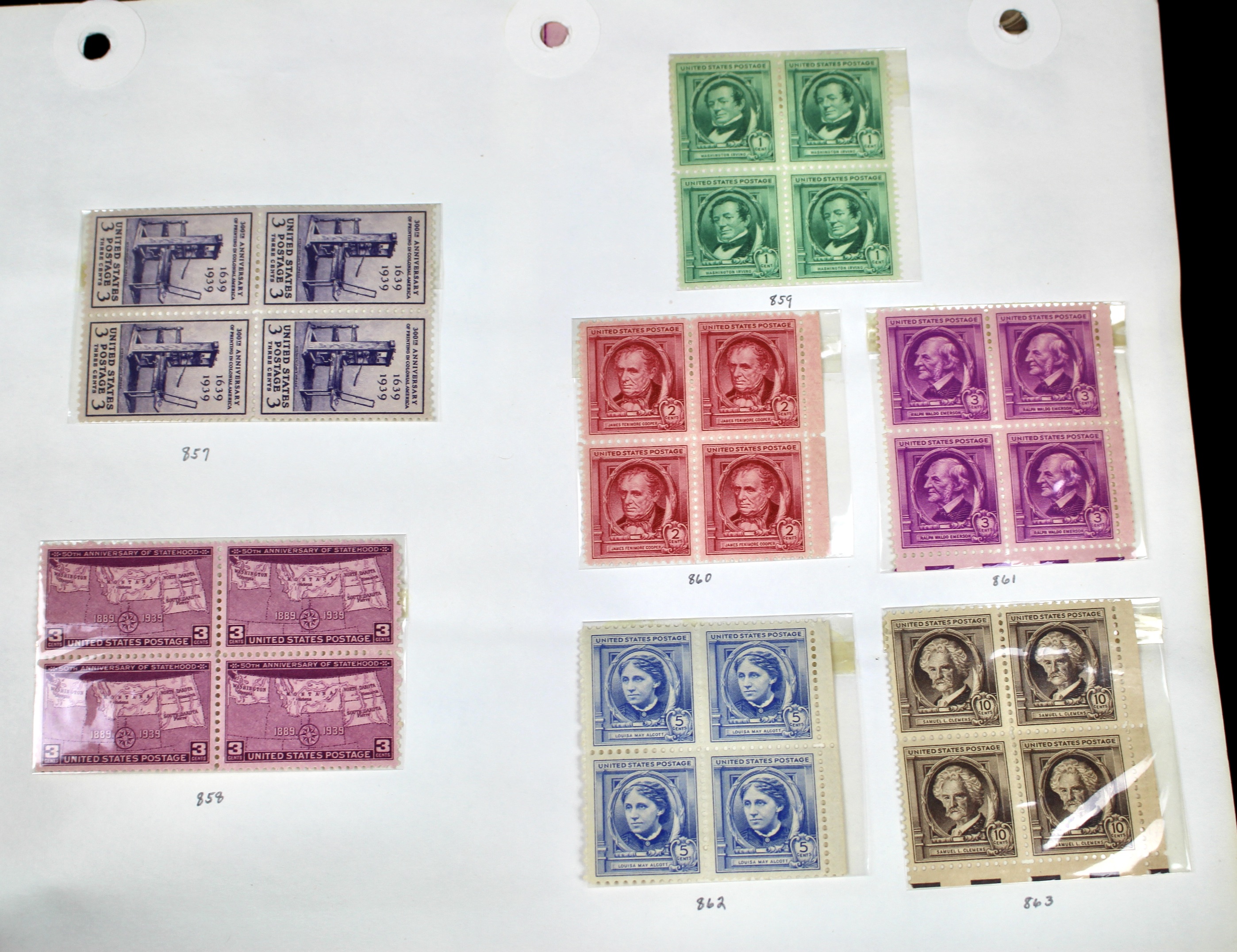 Earlier Collection of U.S. Postage Stamp Blocks and Plate Blocks, 1920s-1940s
