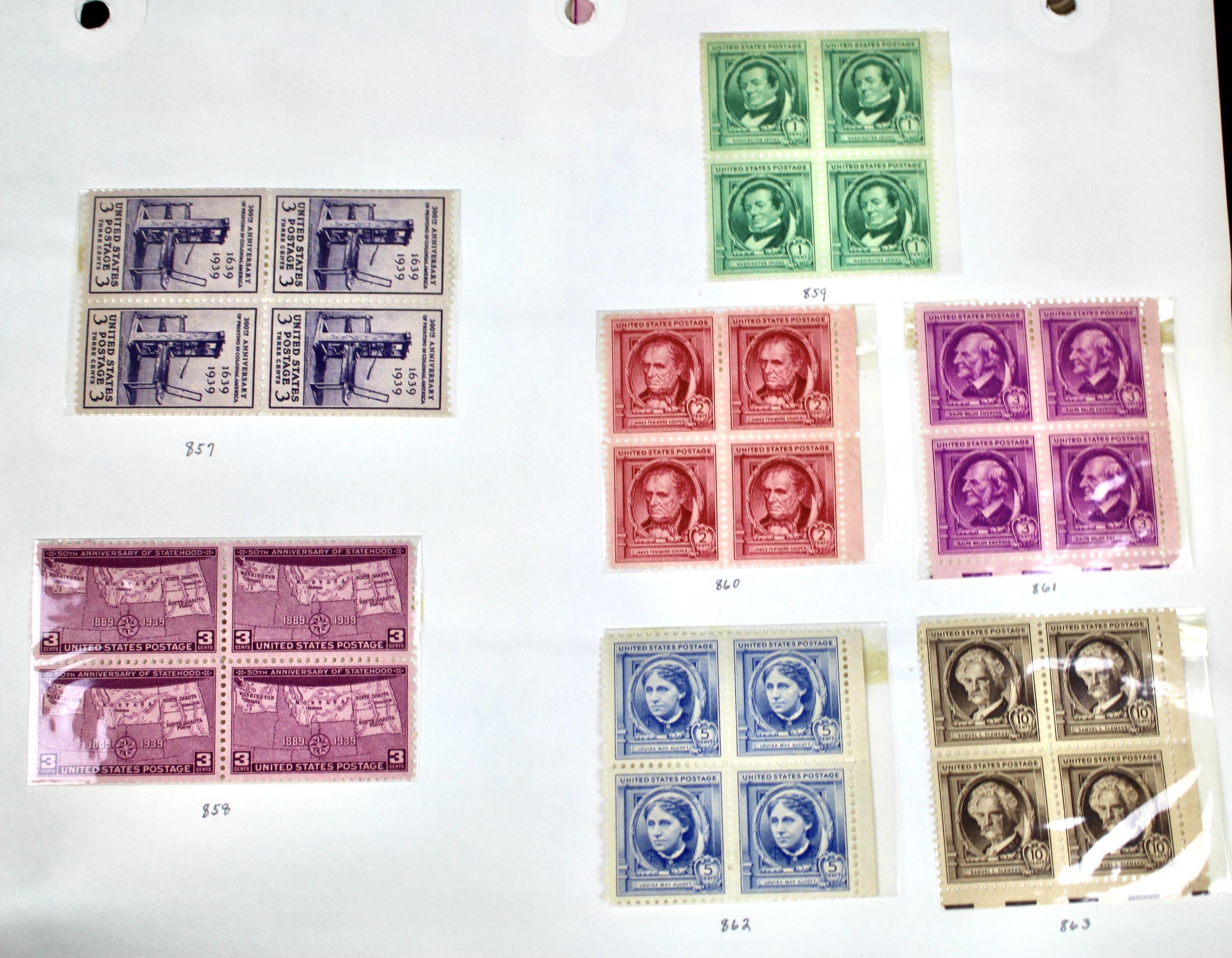 Earlier Collection of U.S. Postage Stamp Blocks and Plate Blocks, 1920s-1940s