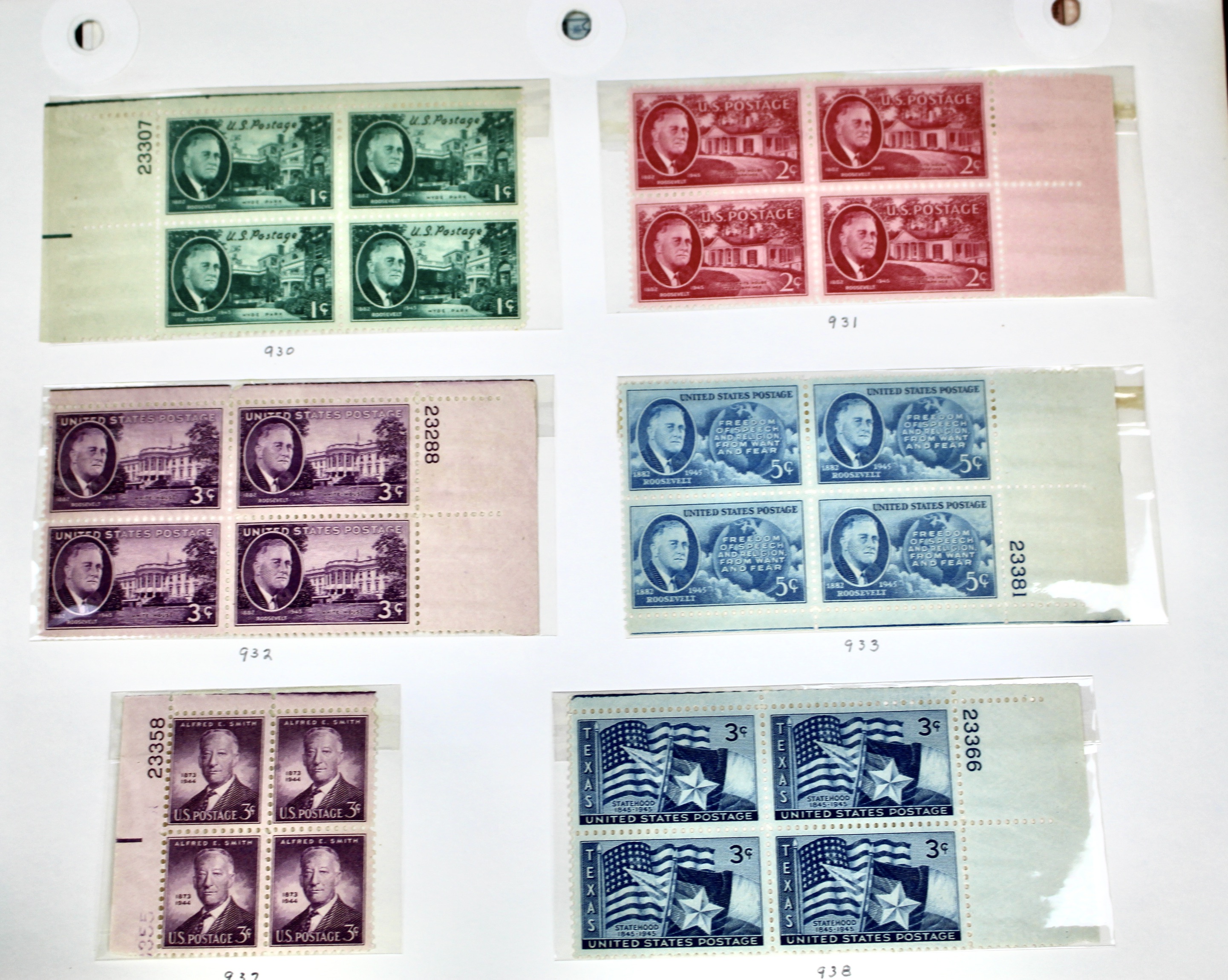 Earlier Collection of U.S. Postage Stamp Blocks and Plate Blocks, 1920s-1940s
