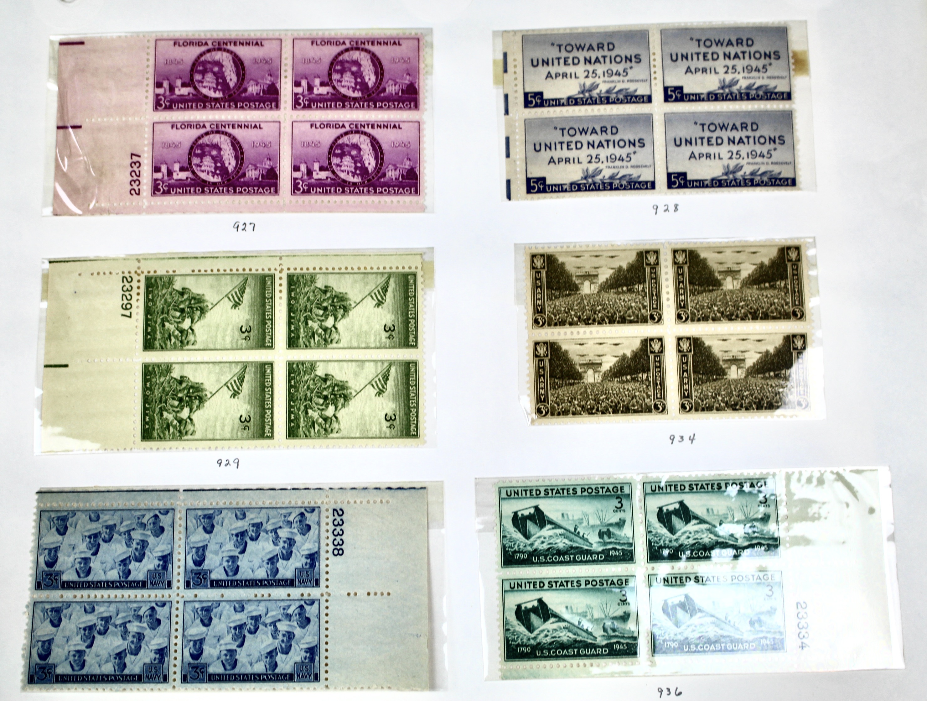 Earlier Collection of U.S. Postage Stamp Blocks and Plate Blocks, 1920s-1940s