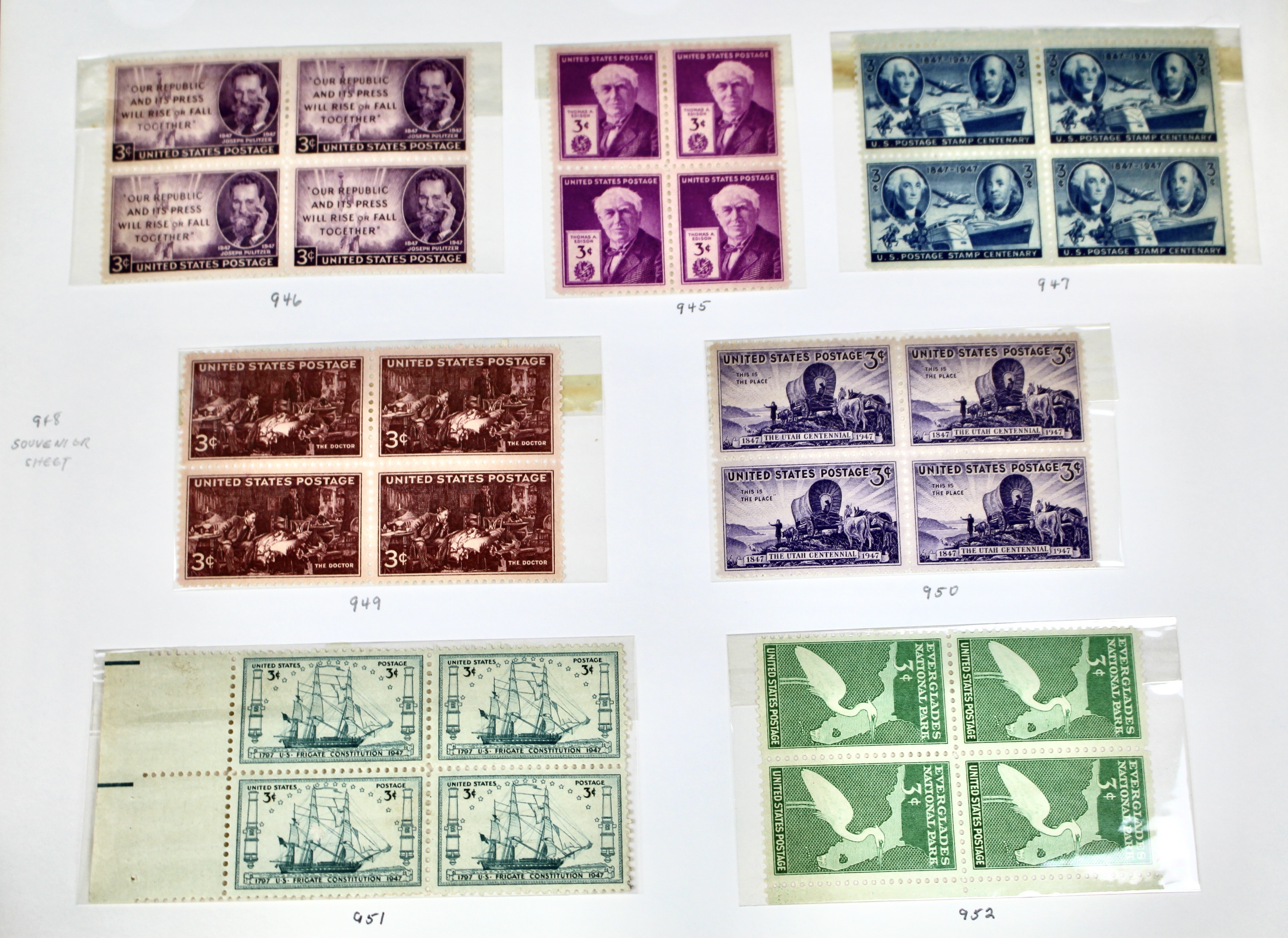 Earlier Collection of U.S. Postage Stamp Blocks and Plate Blocks, 1920s-1940s