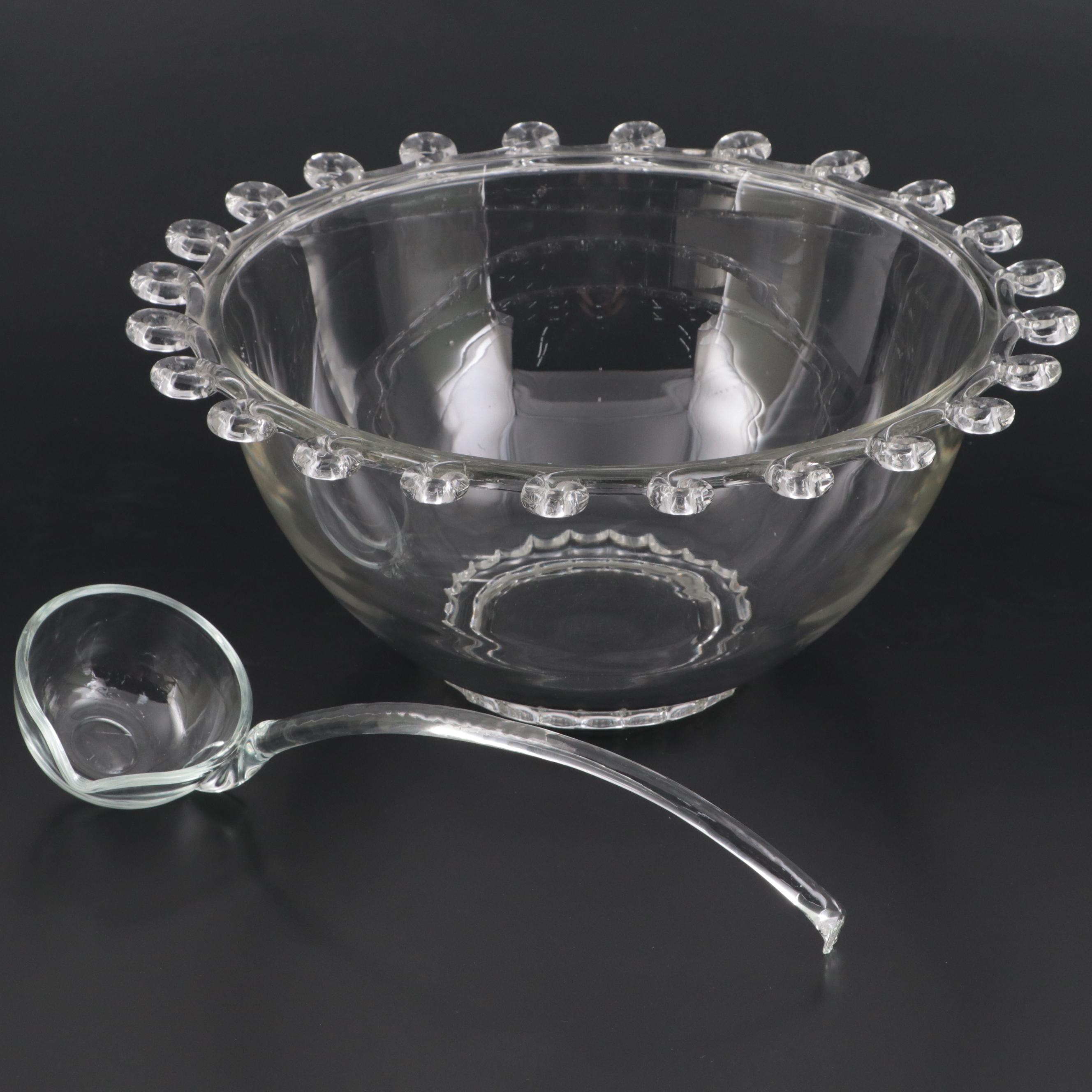 Heisey "Lariat" Blown Glass Punch Bowl and Ladle with Cups, circa 1948