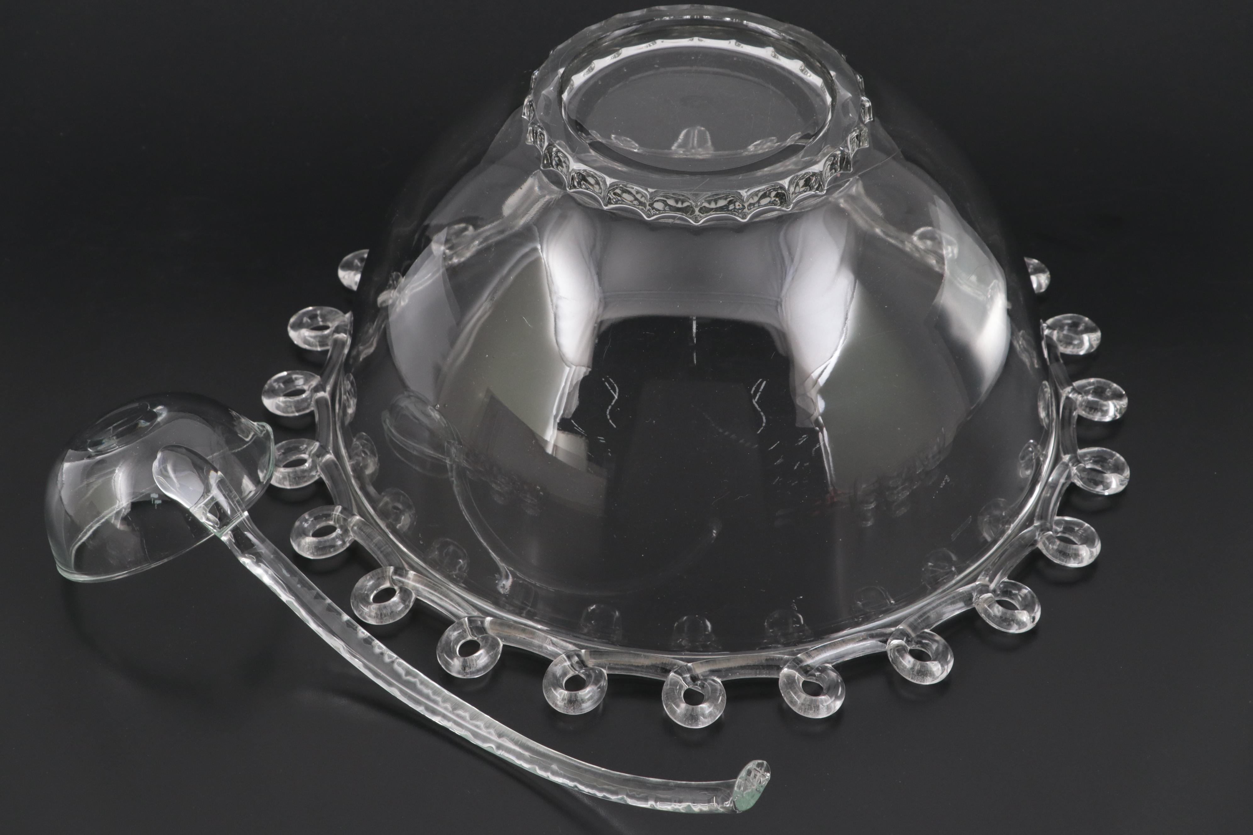 Heisey "Lariat" Blown Glass Punch Bowl and Ladle with Cups, circa 1948