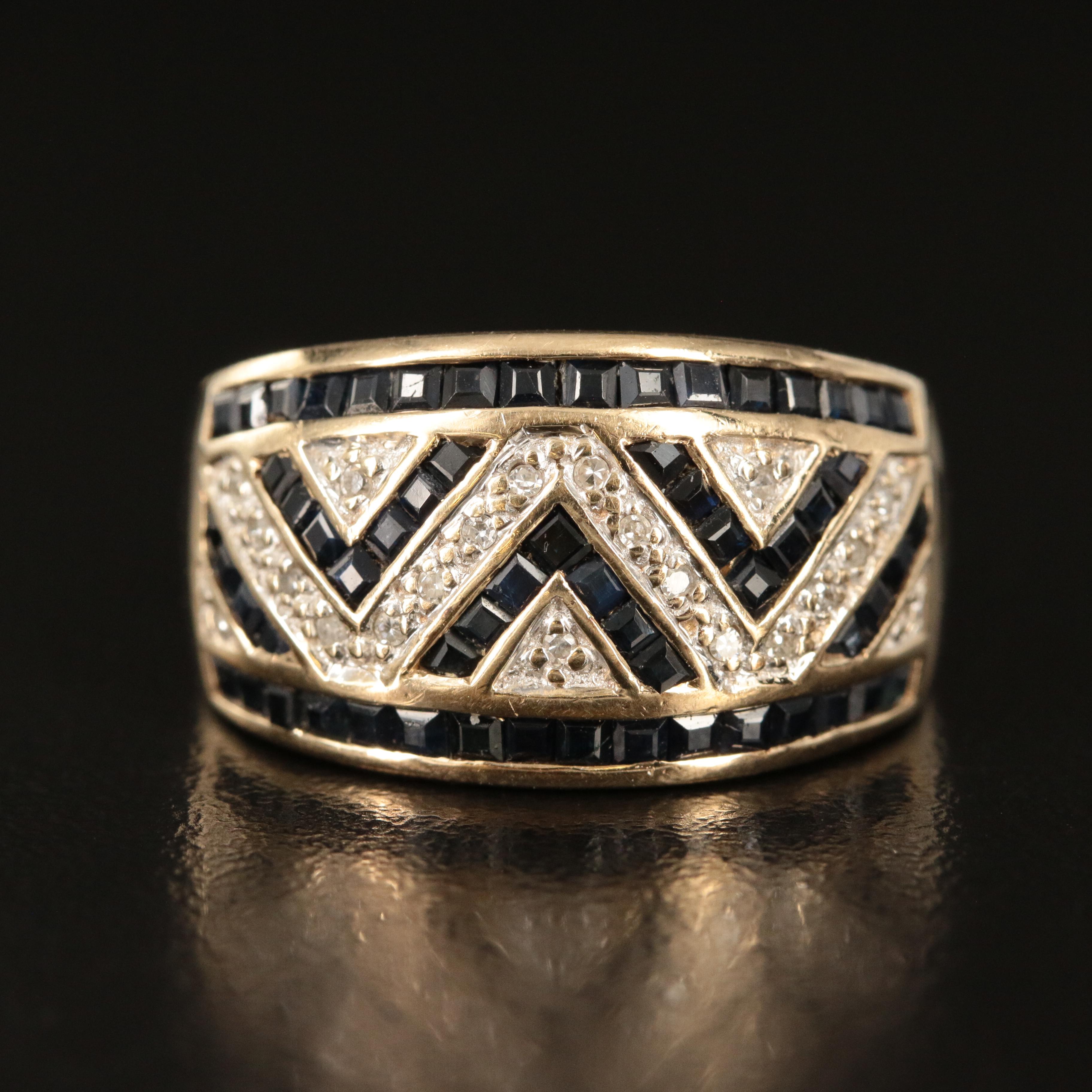 10K Diamond and Sapphire Chevron Patterned Band