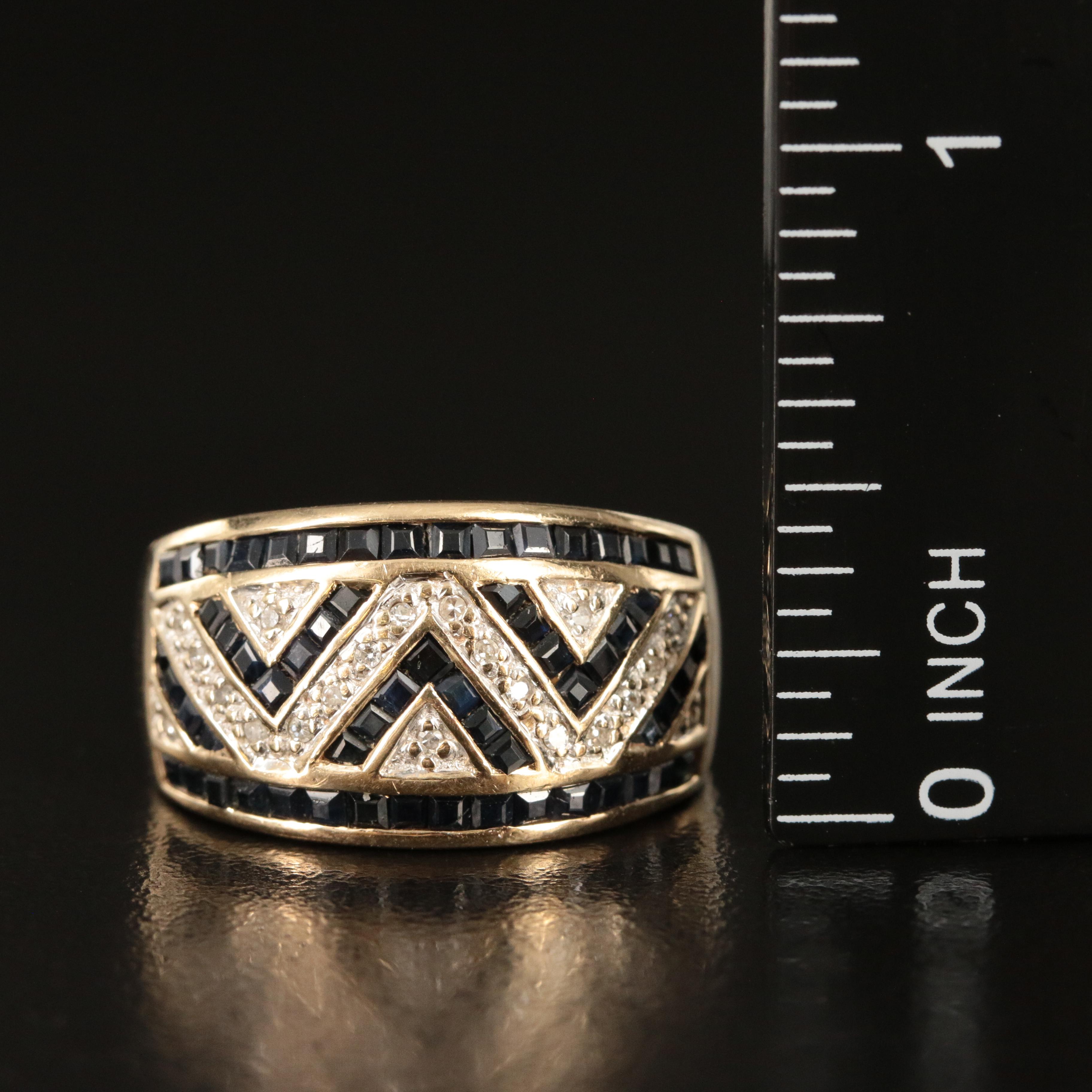 10K Diamond and Sapphire Chevron Patterned Band