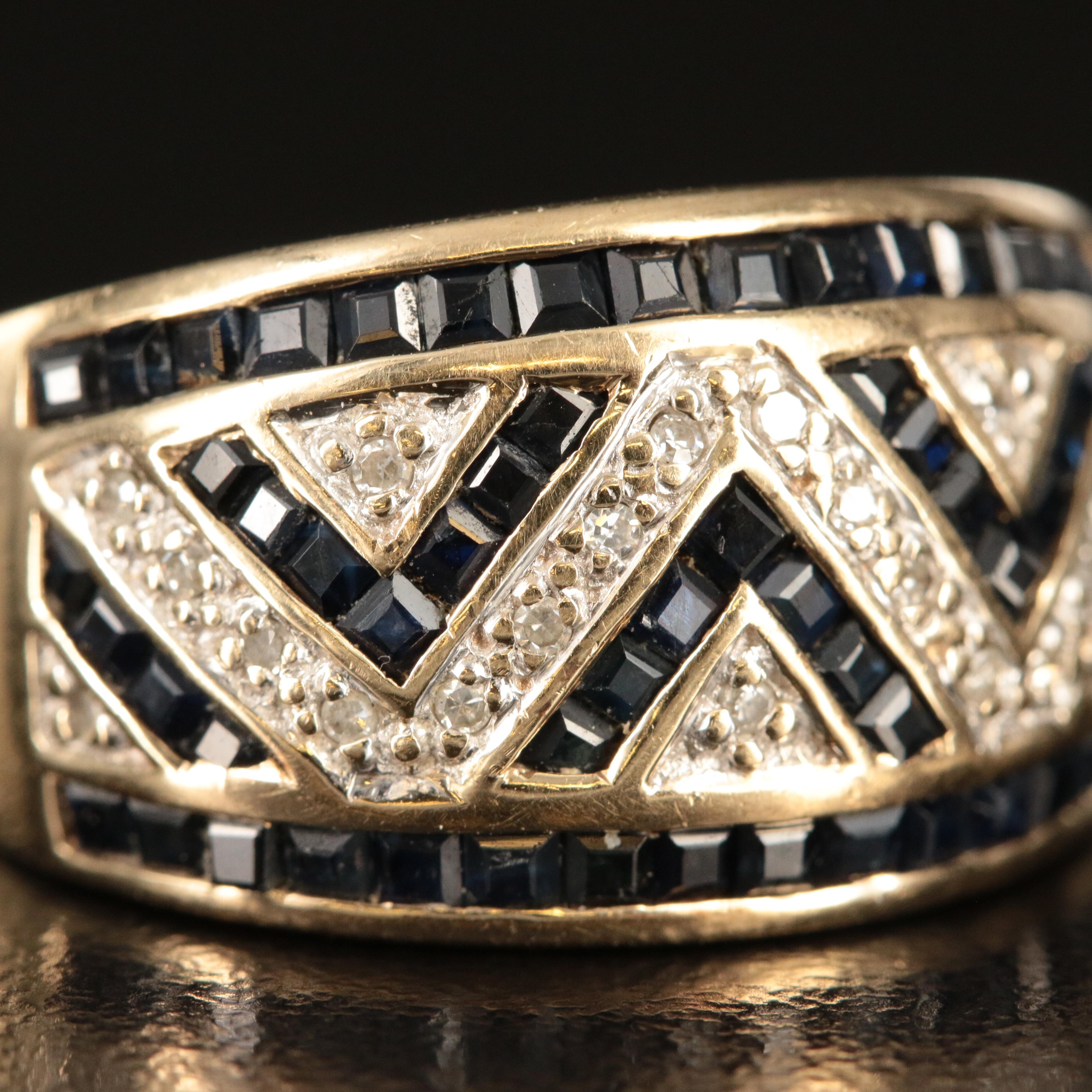10K Diamond and Sapphire Chevron Patterned Band