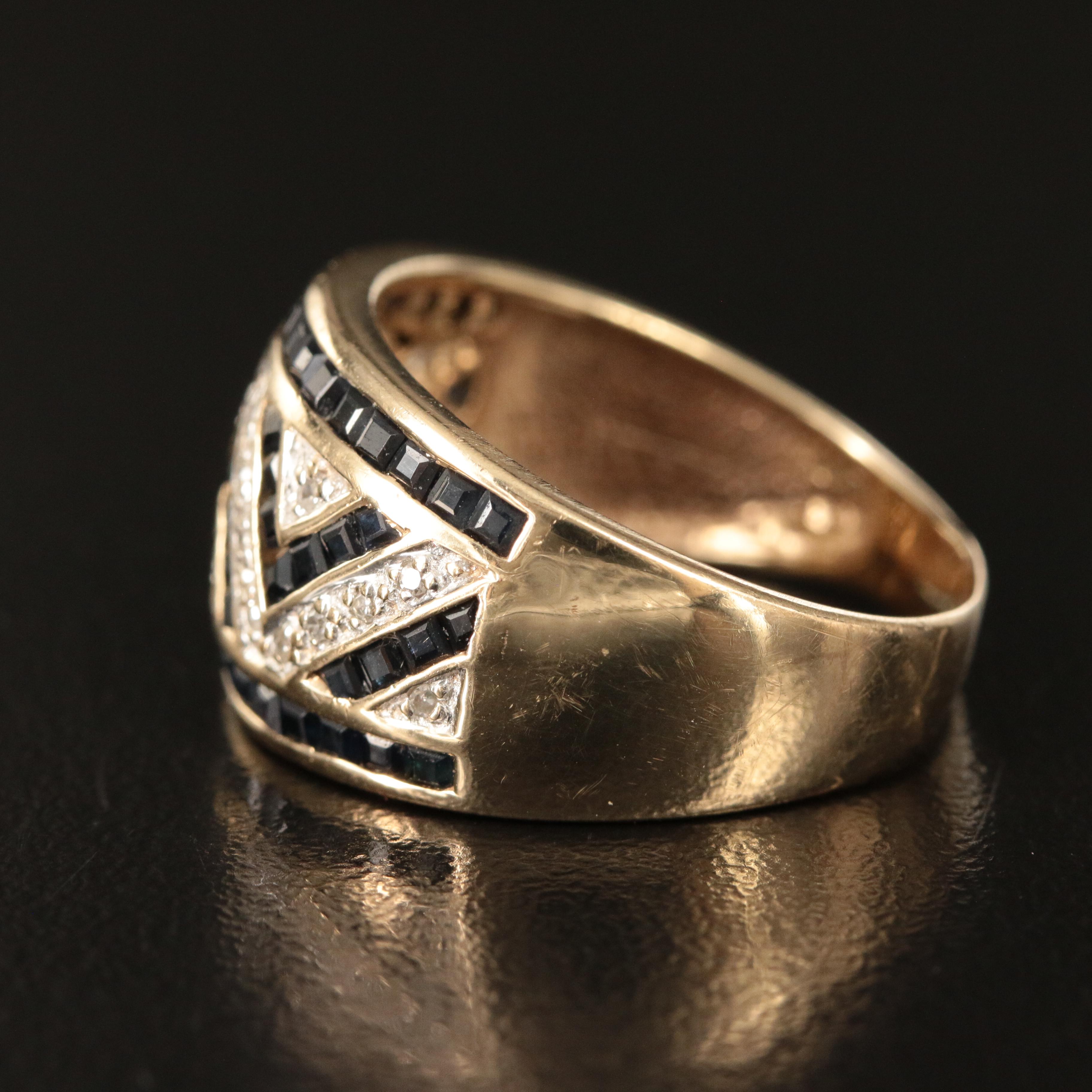 10K Diamond and Sapphire Chevron Patterned Band