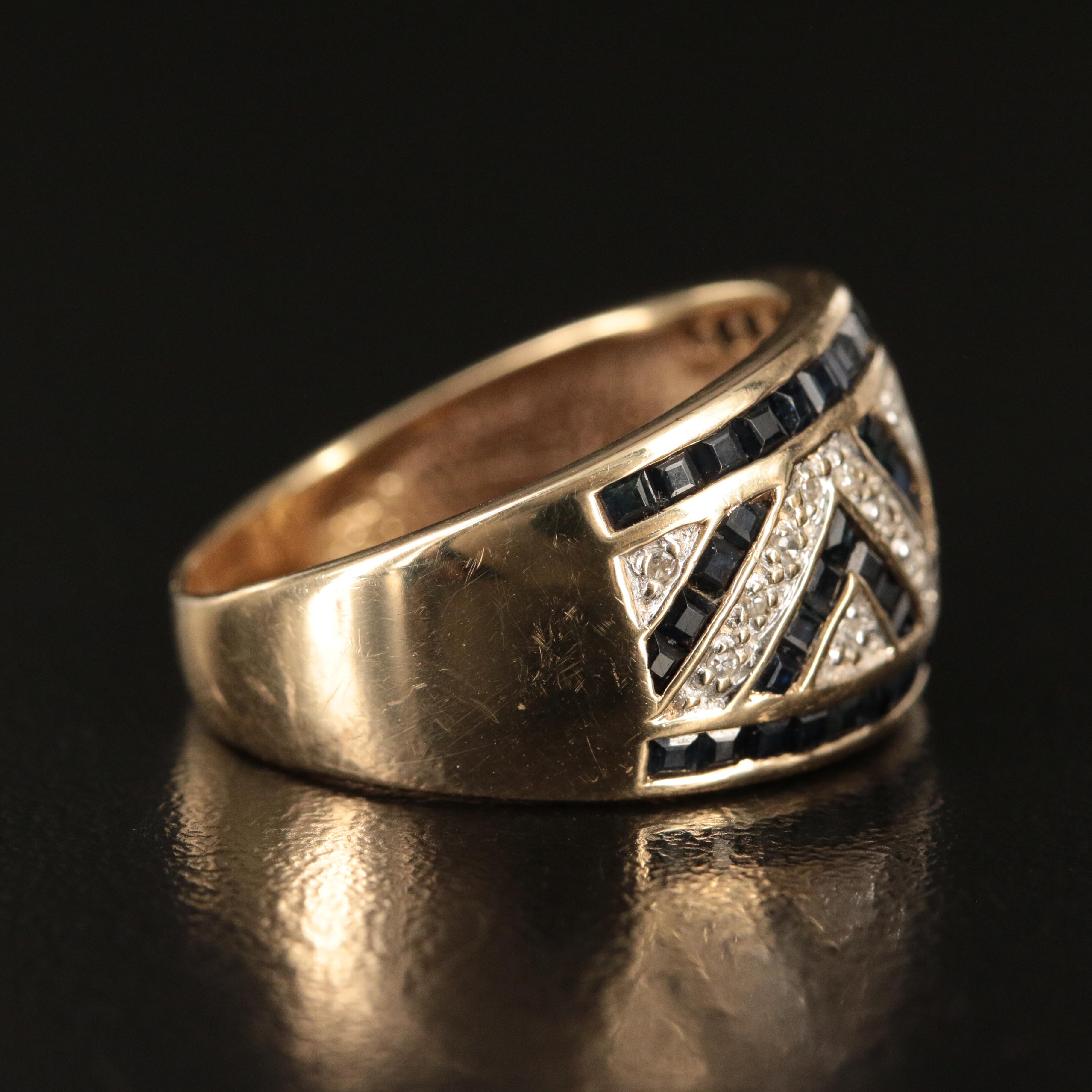 10K Diamond and Sapphire Chevron Patterned Band