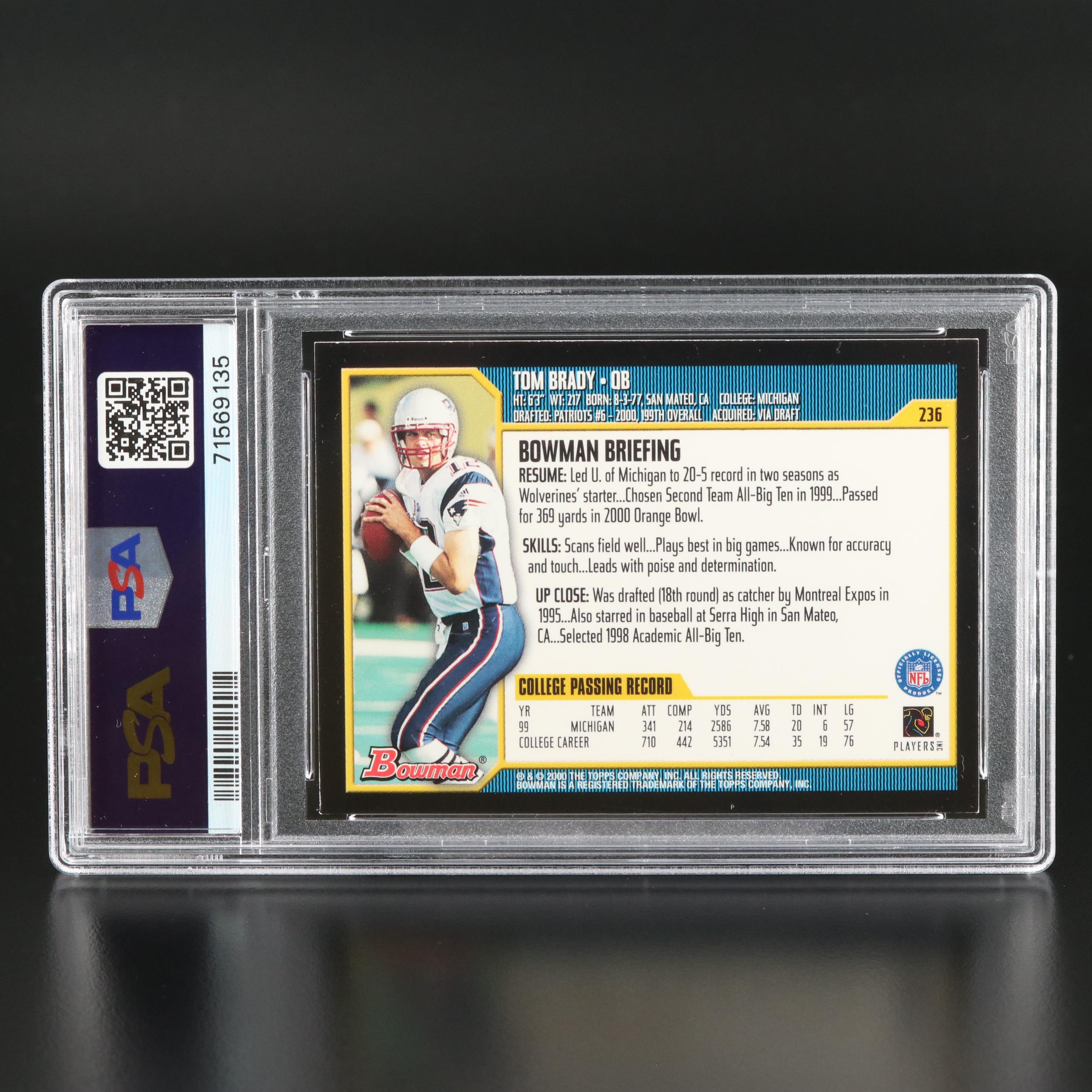 2000 Bowman Tom Brady Rookie Patriots #236 Graded PSA NM 7 Football Card