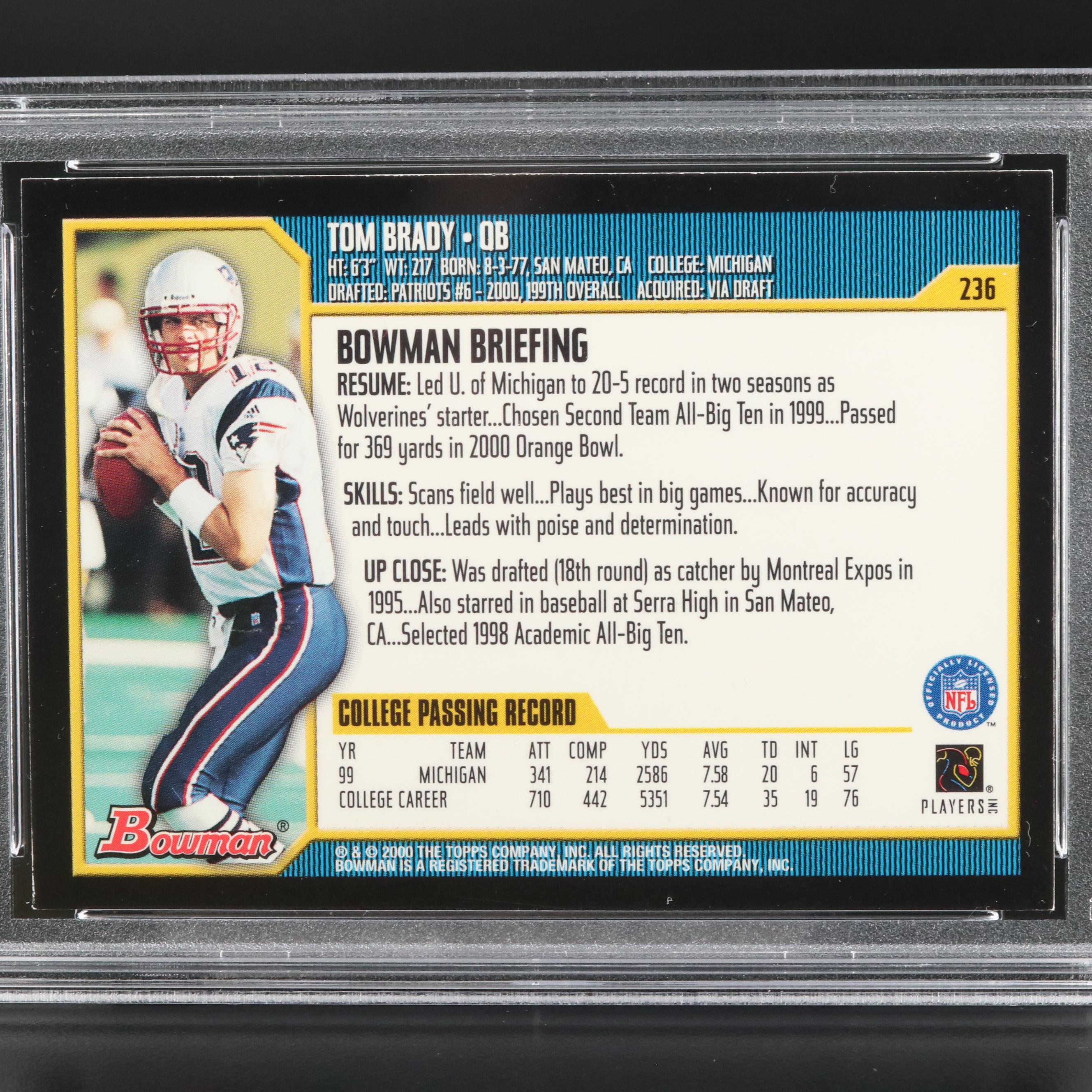 2000 Bowman Tom Brady Rookie Patriots #236 Graded PSA NM 7 Football Card
