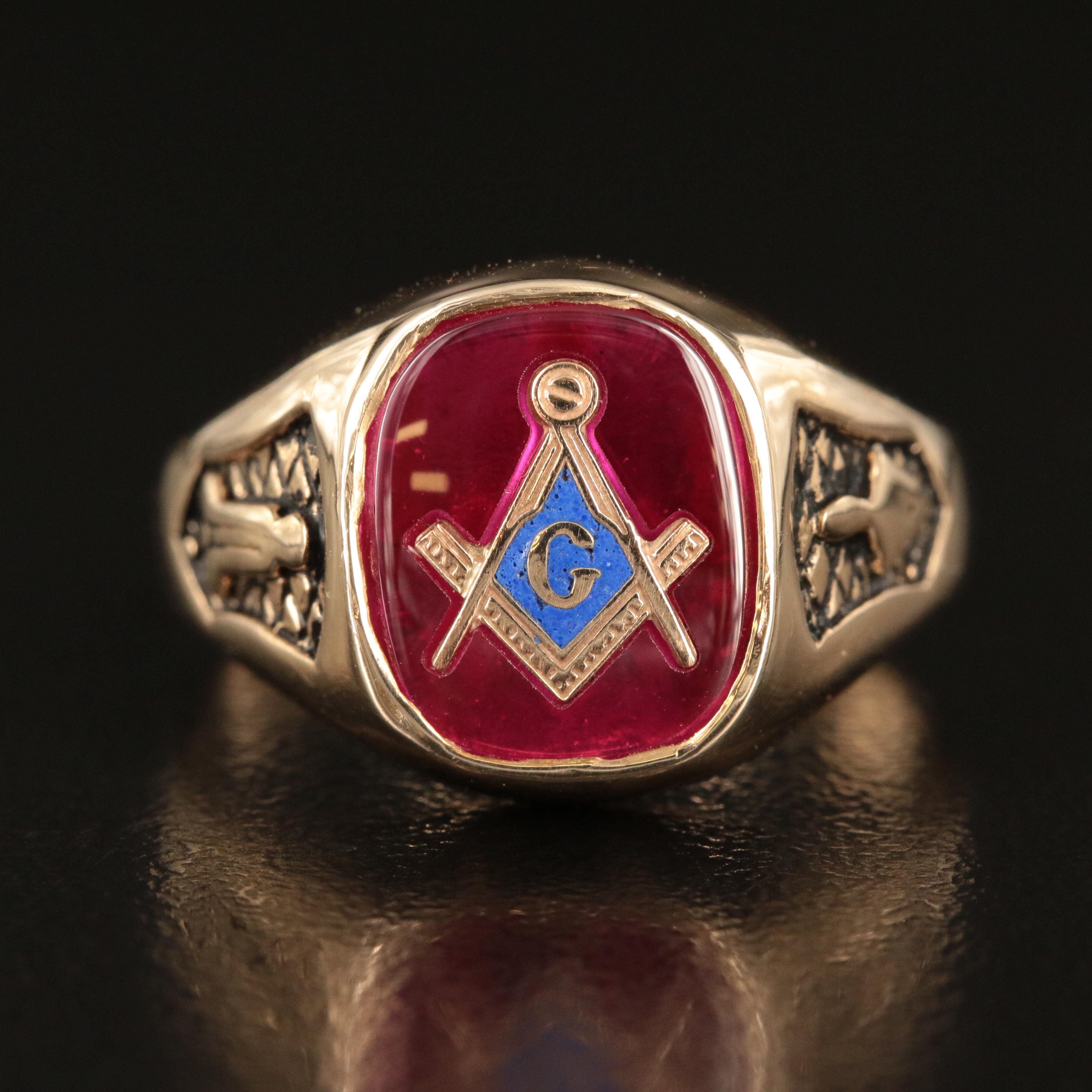 14K Ruby and Enamel Masonic Ring