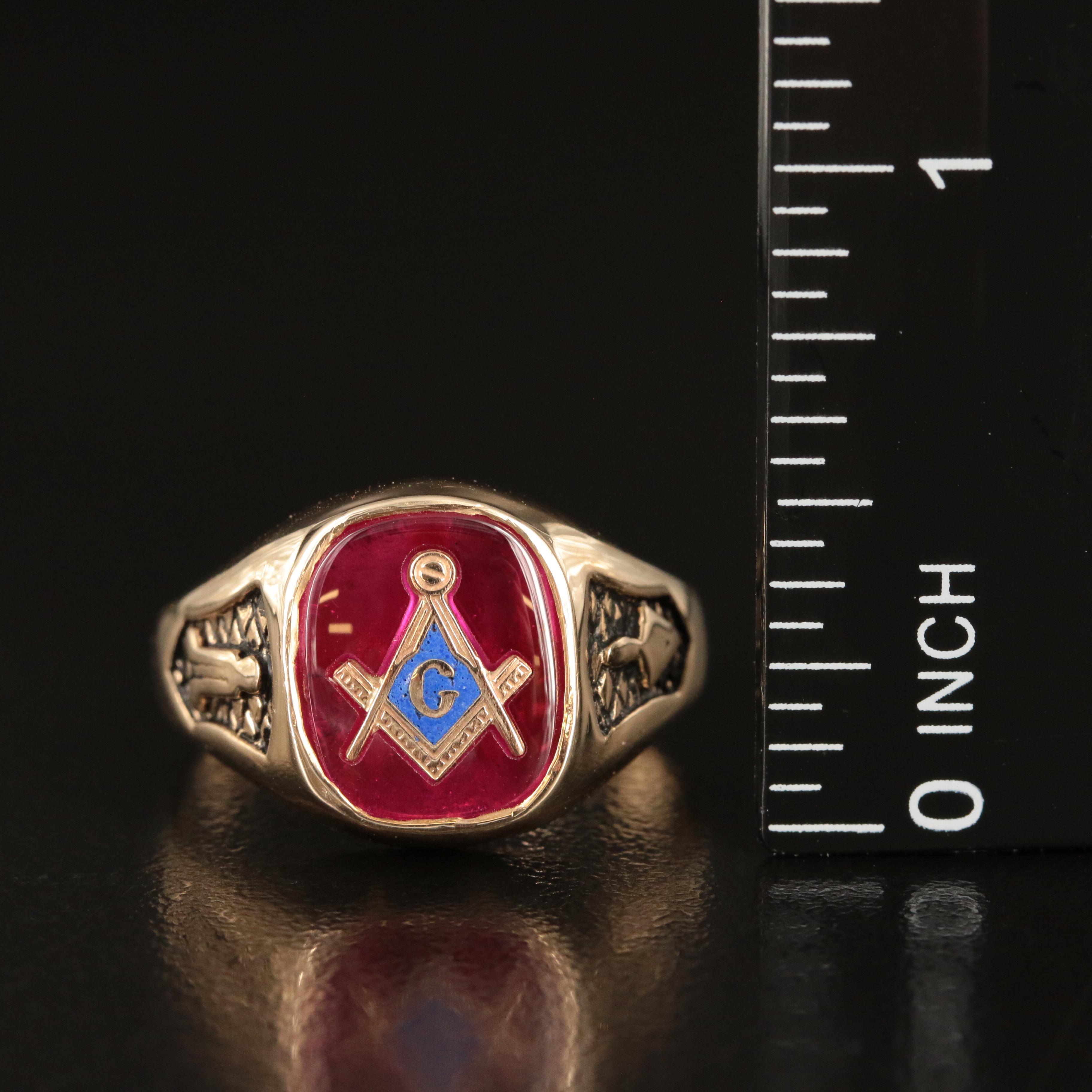 14K Ruby and Enamel Masonic Ring