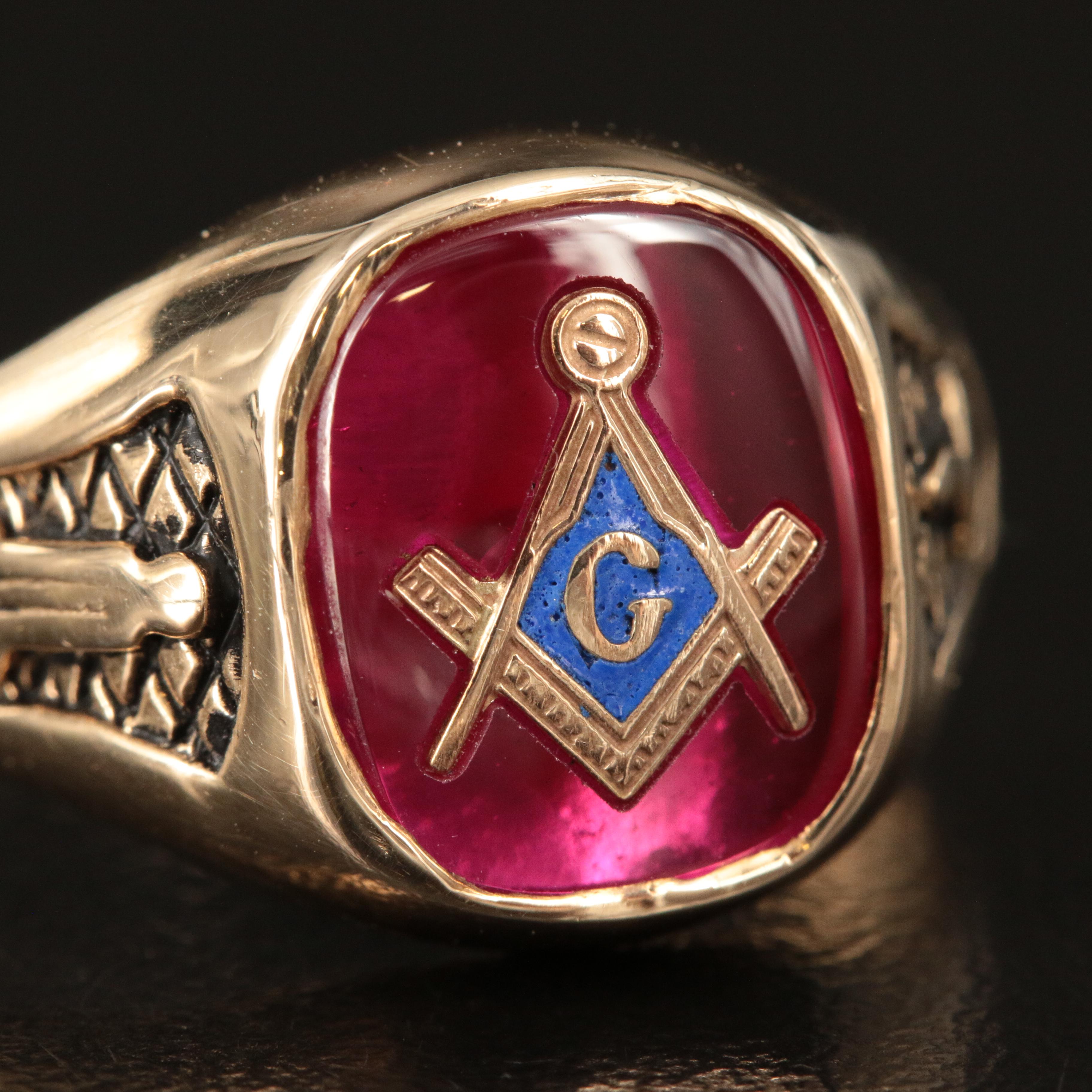 14K Ruby and Enamel Masonic Ring
