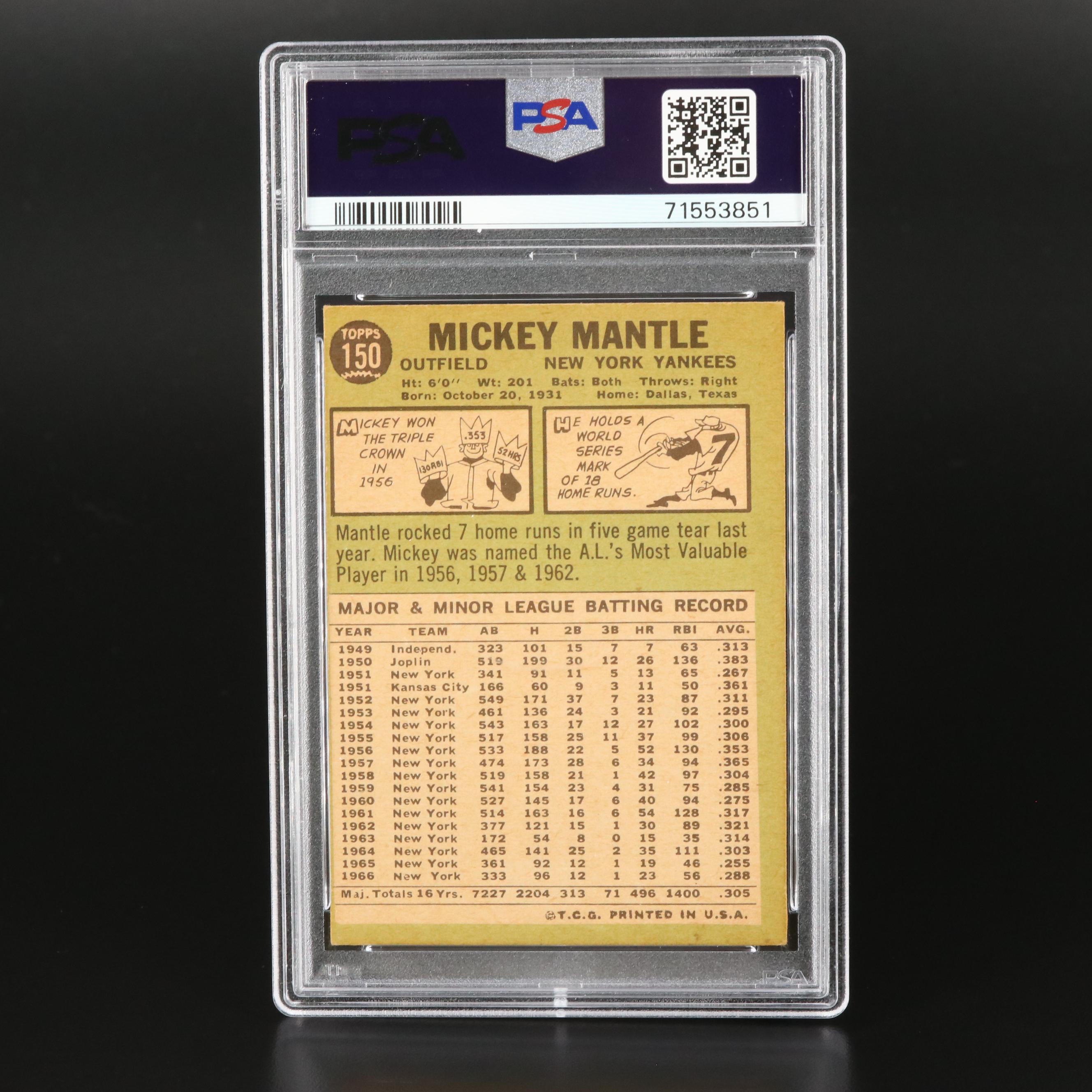 1967 Topps Mickey Mantle N.Y. Yankees # 150 VG-EX 4 Baseball Card