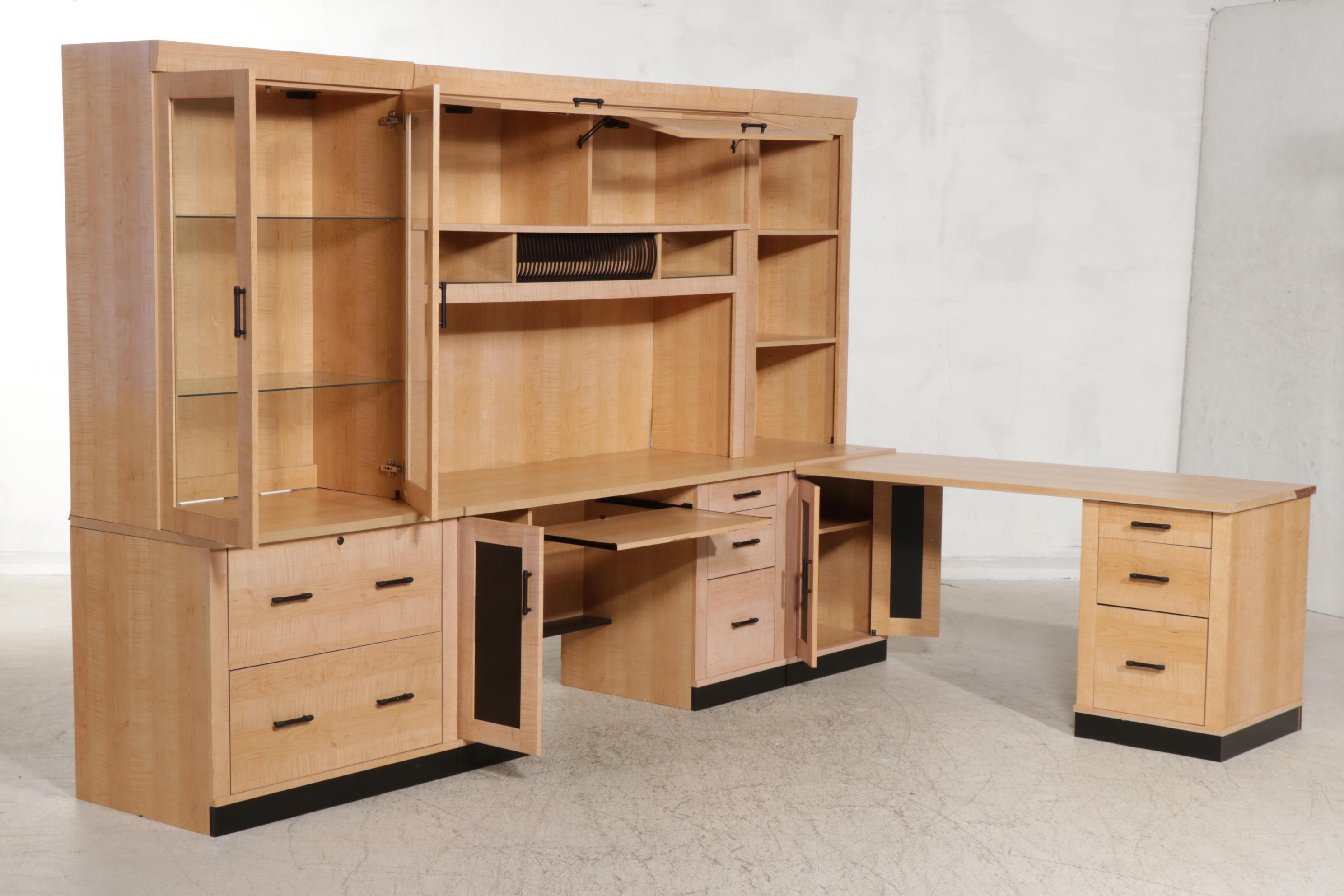 Contemporary Wood-Grained Laminate Illuminated Desk System