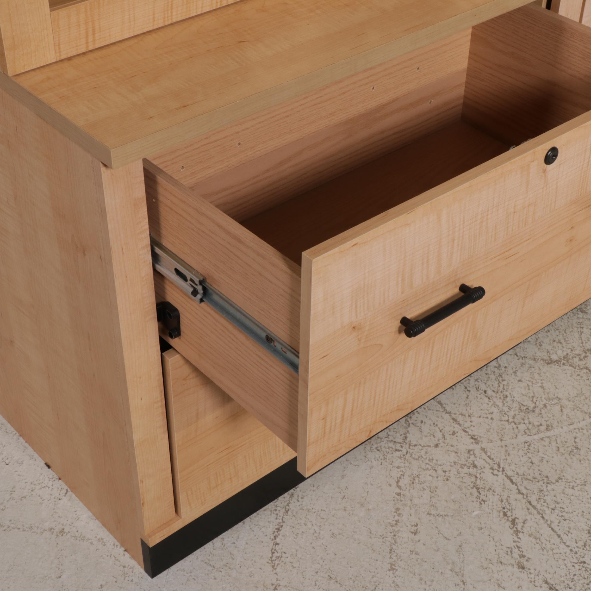 Contemporary Wood-Grained Laminate Illuminated Desk System