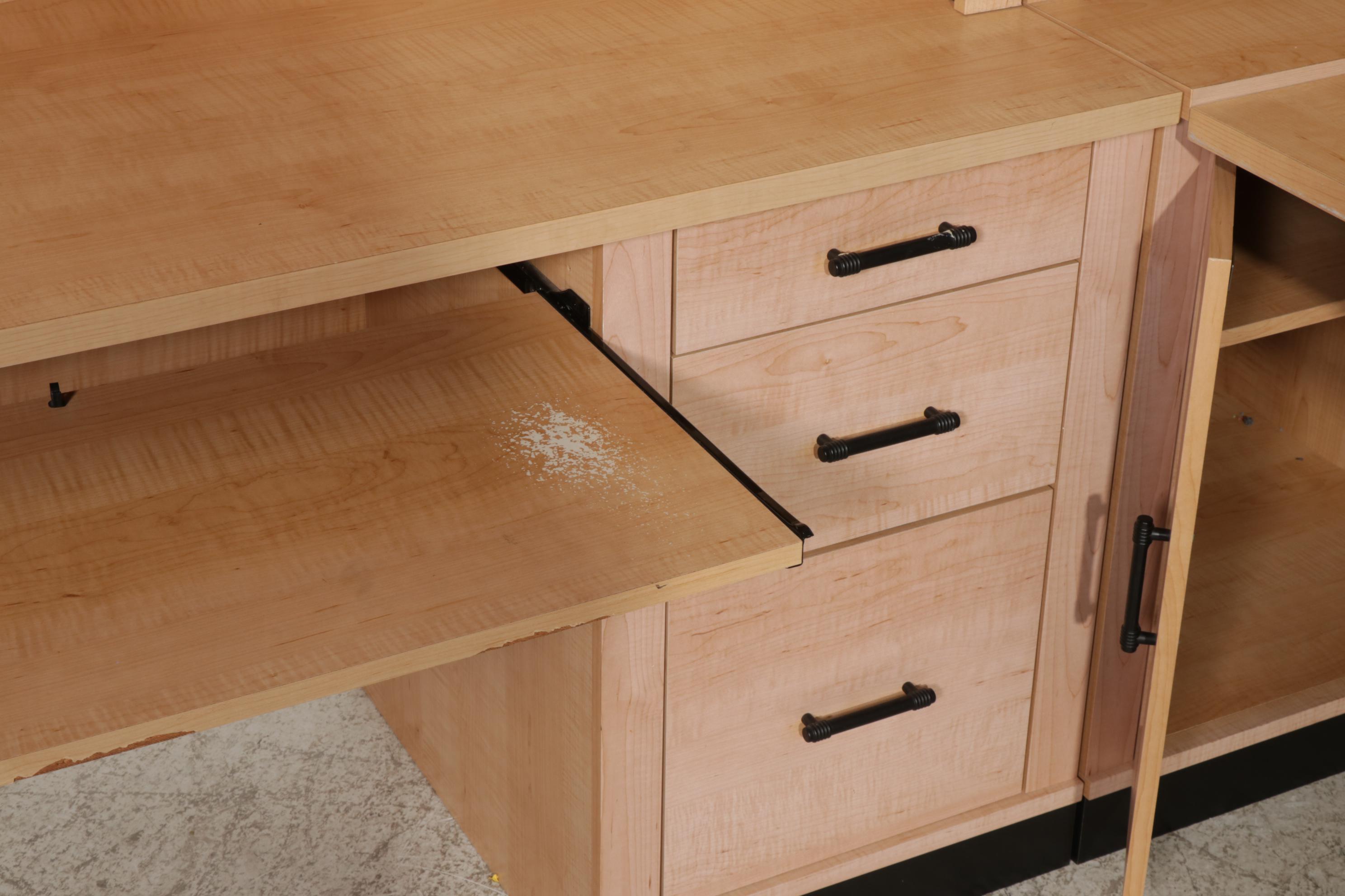 Contemporary Wood-Grained Laminate Illuminated Desk System