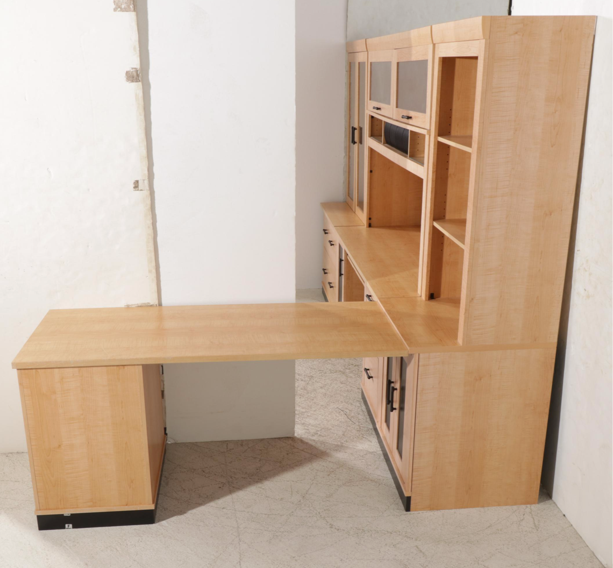 Contemporary Wood-Grained Laminate Illuminated Desk System