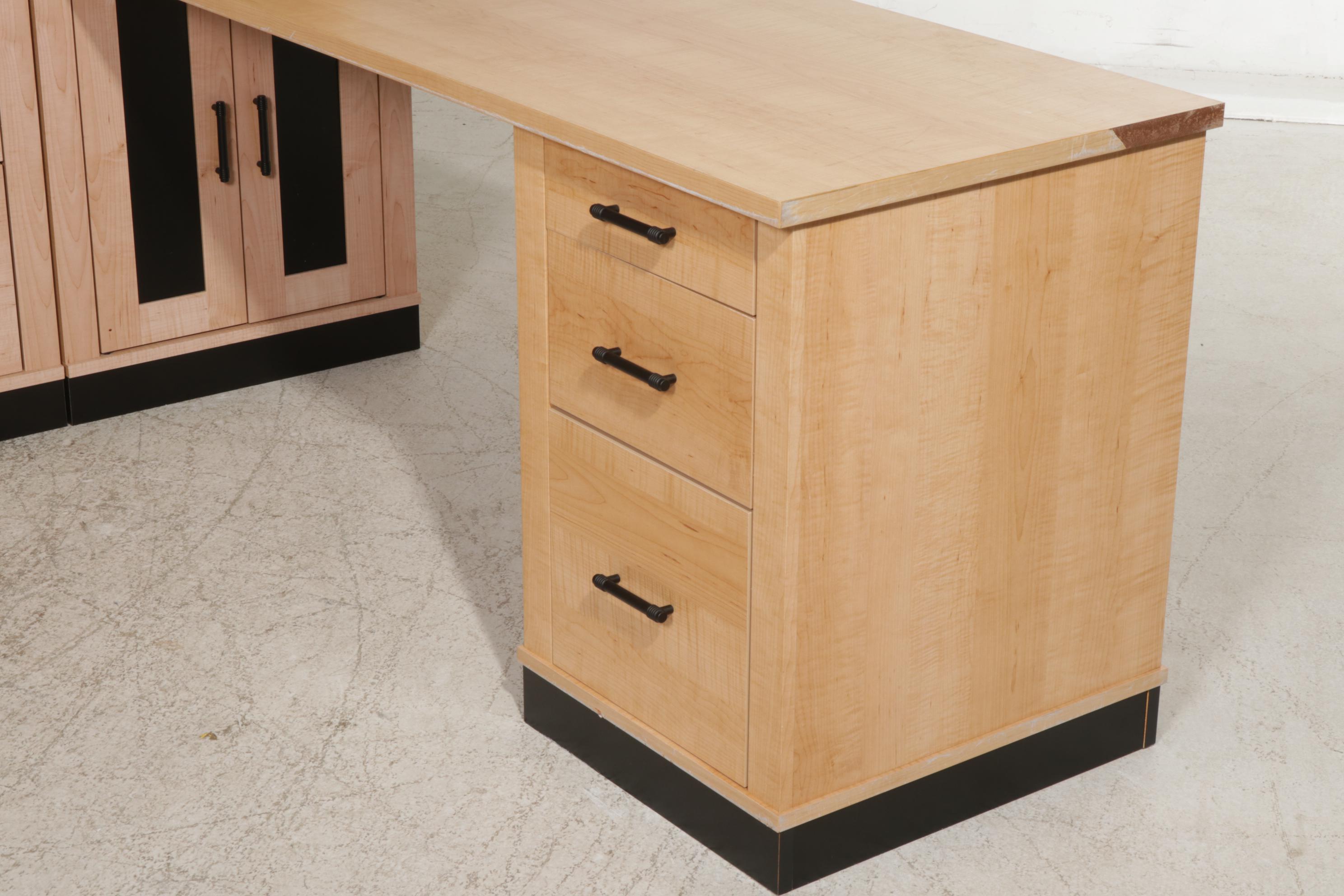 Contemporary Wood-Grained Laminate Illuminated Desk System