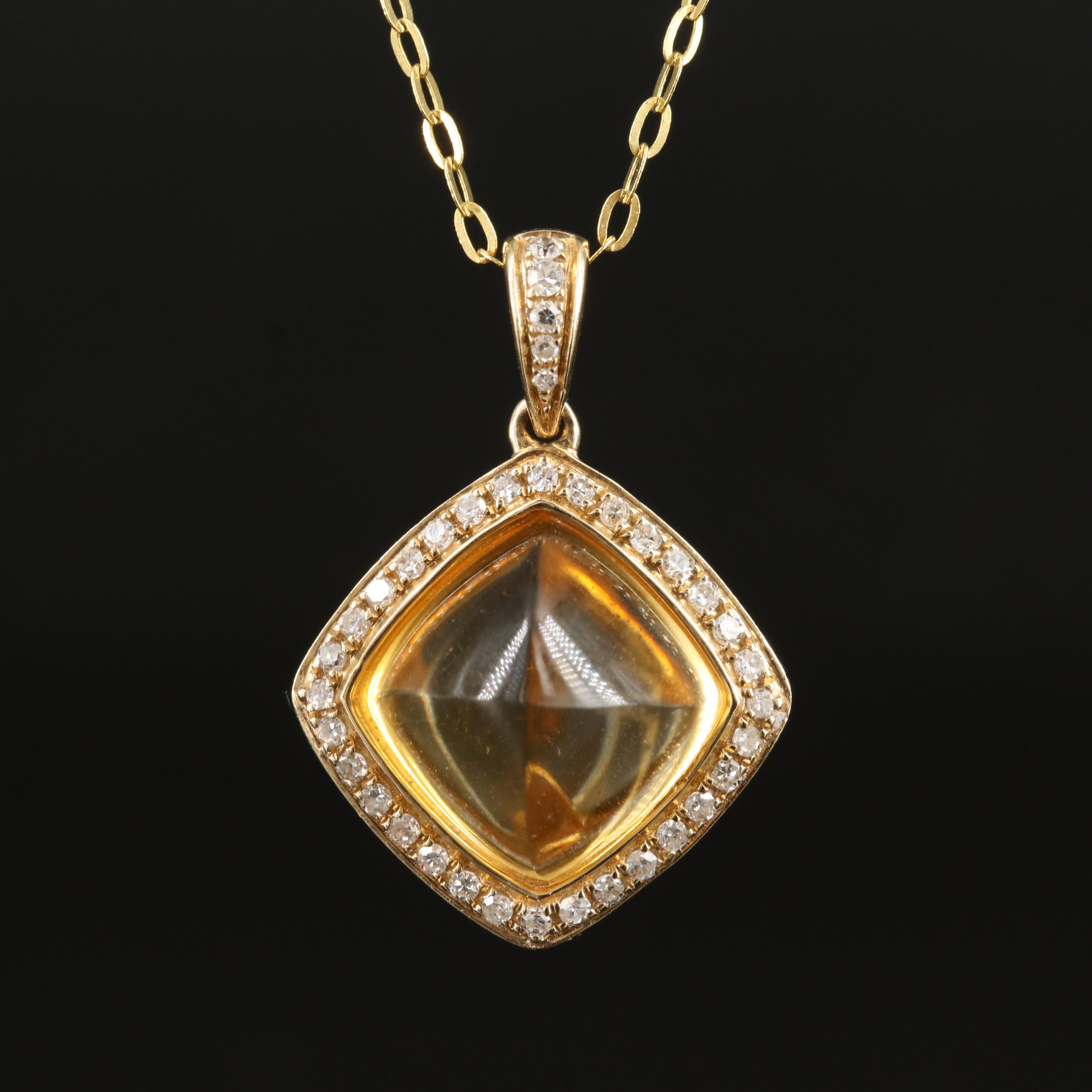 14K Citrine and Diamond Pendant Necklace
