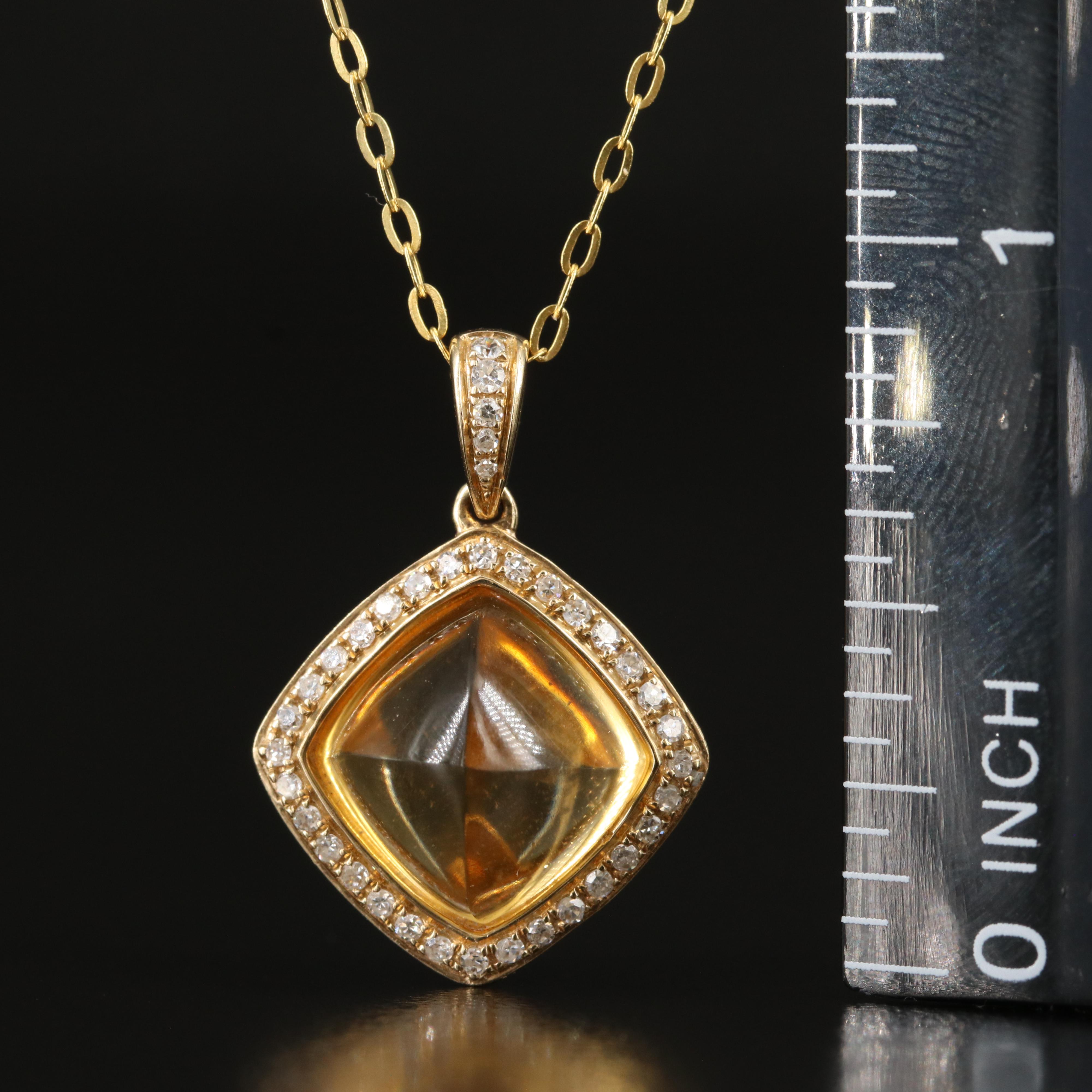14K Citrine and Diamond Pendant Necklace