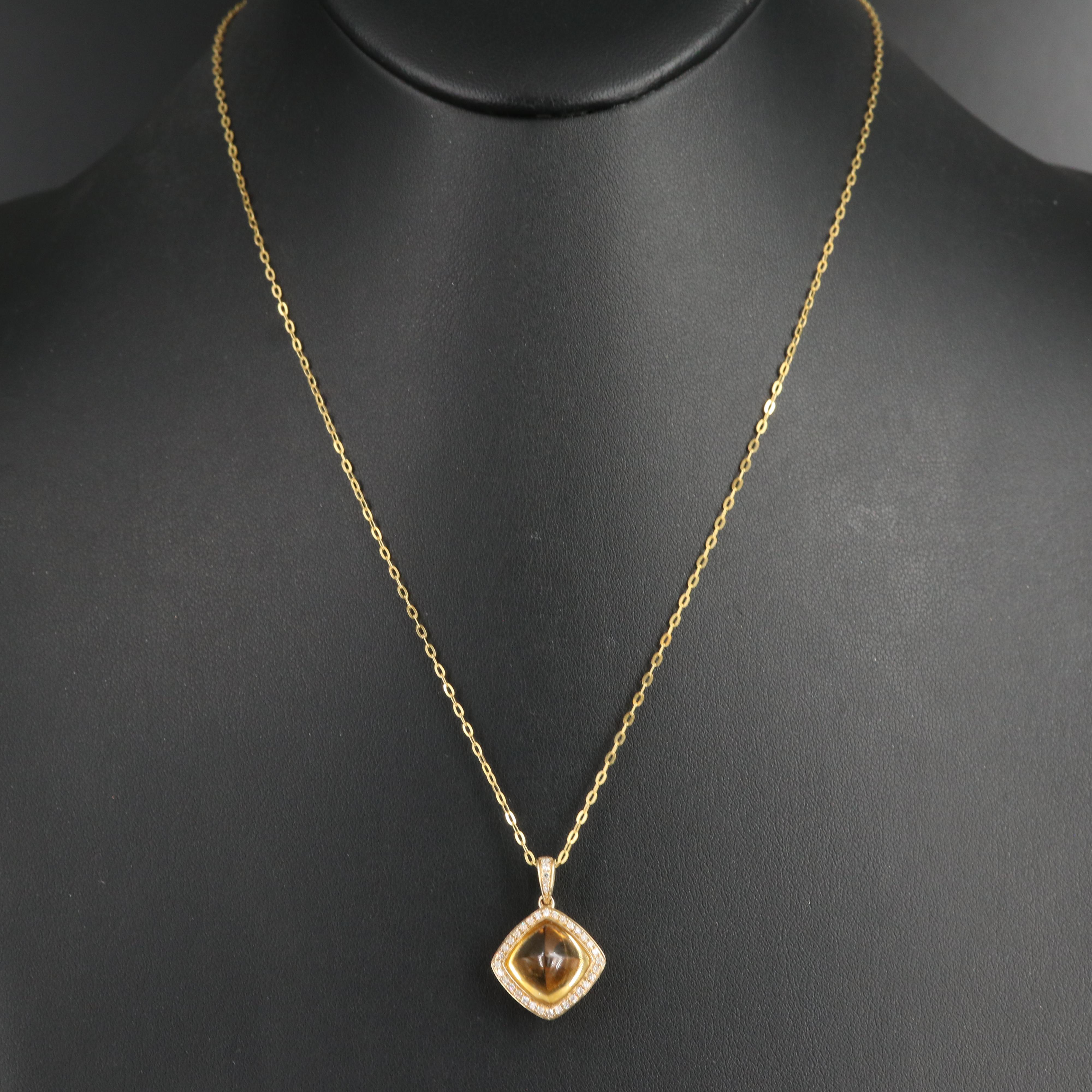 14K Citrine and Diamond Pendant Necklace