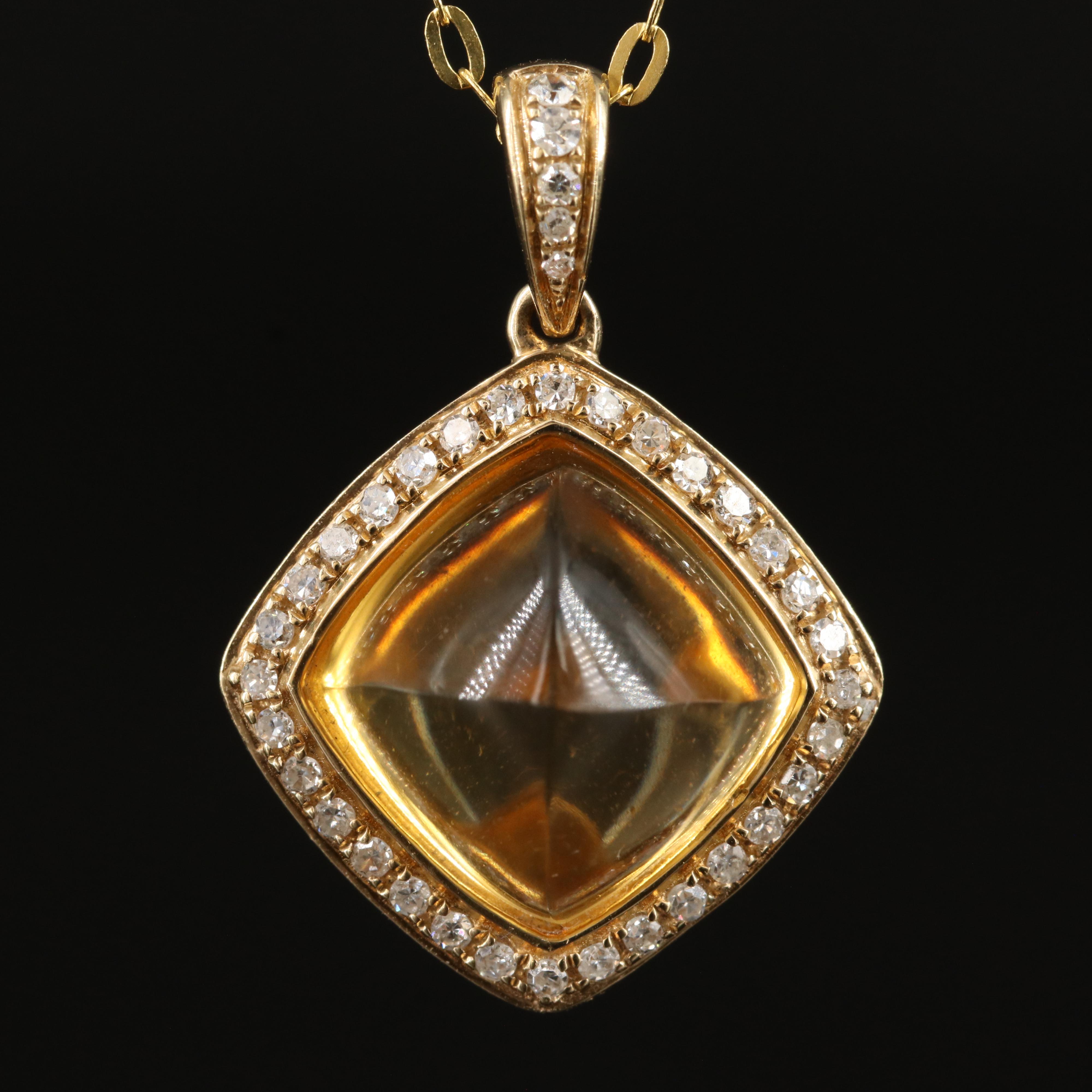 14K Citrine and Diamond Pendant Necklace