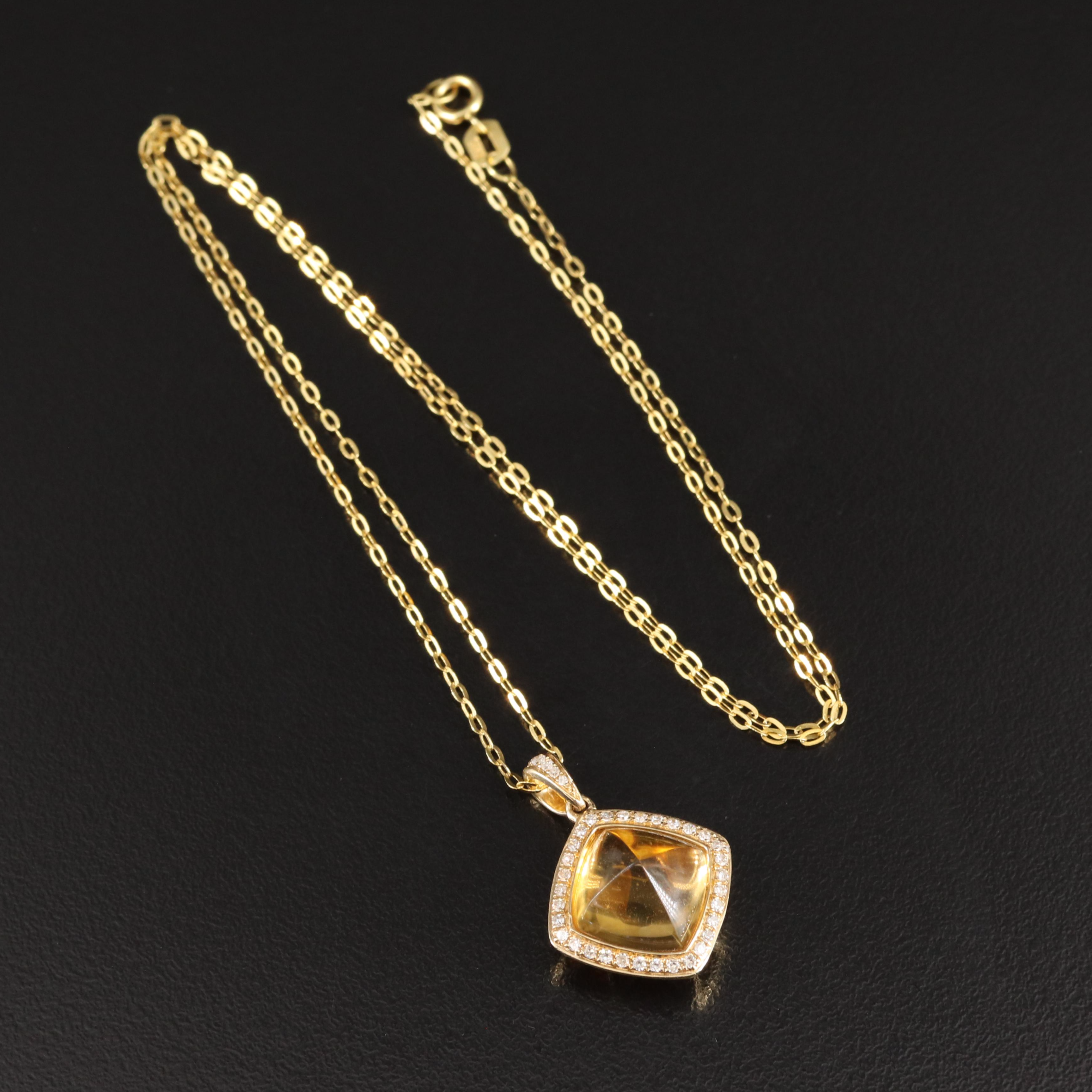 14K Citrine and Diamond Pendant Necklace