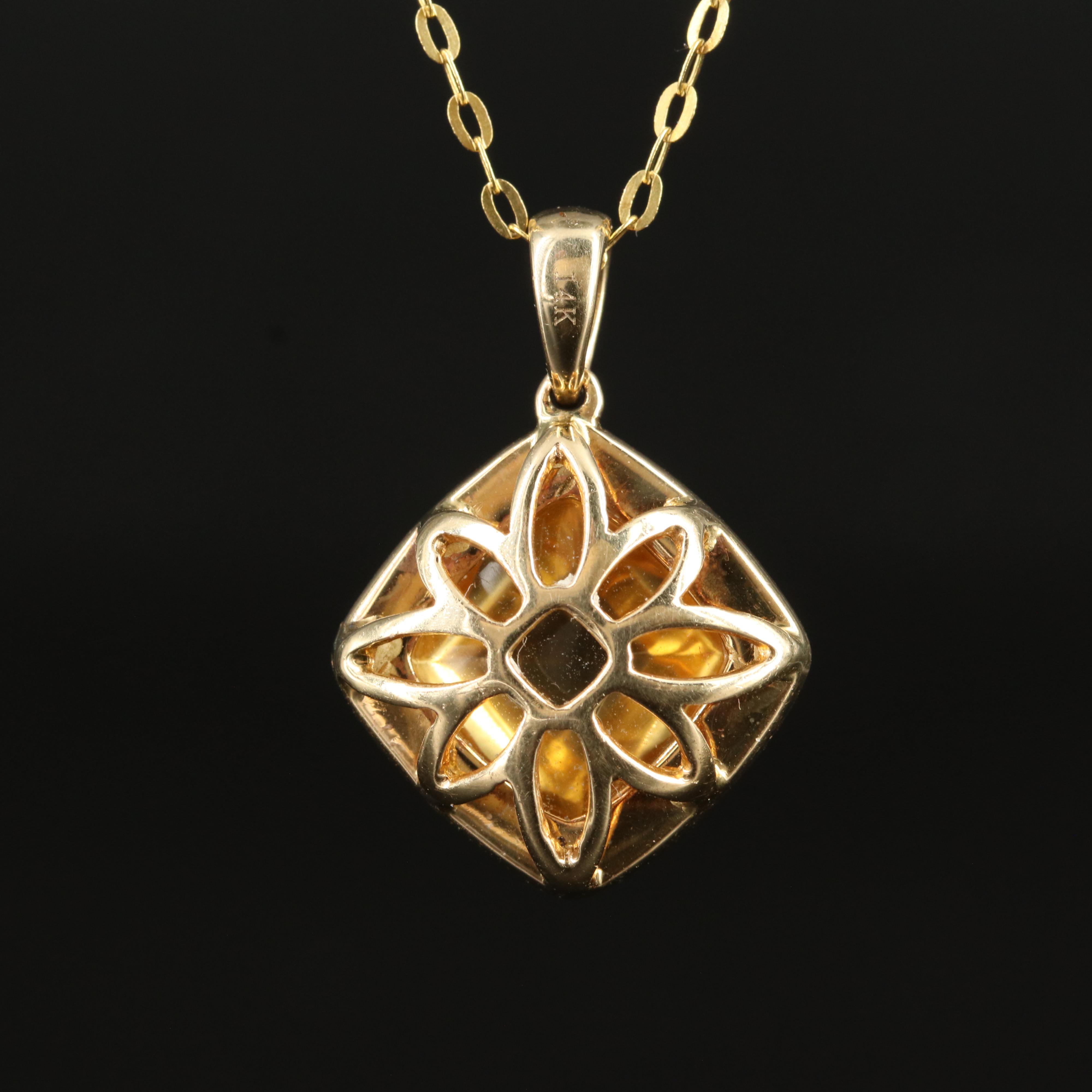 14K Citrine and Diamond Pendant Necklace