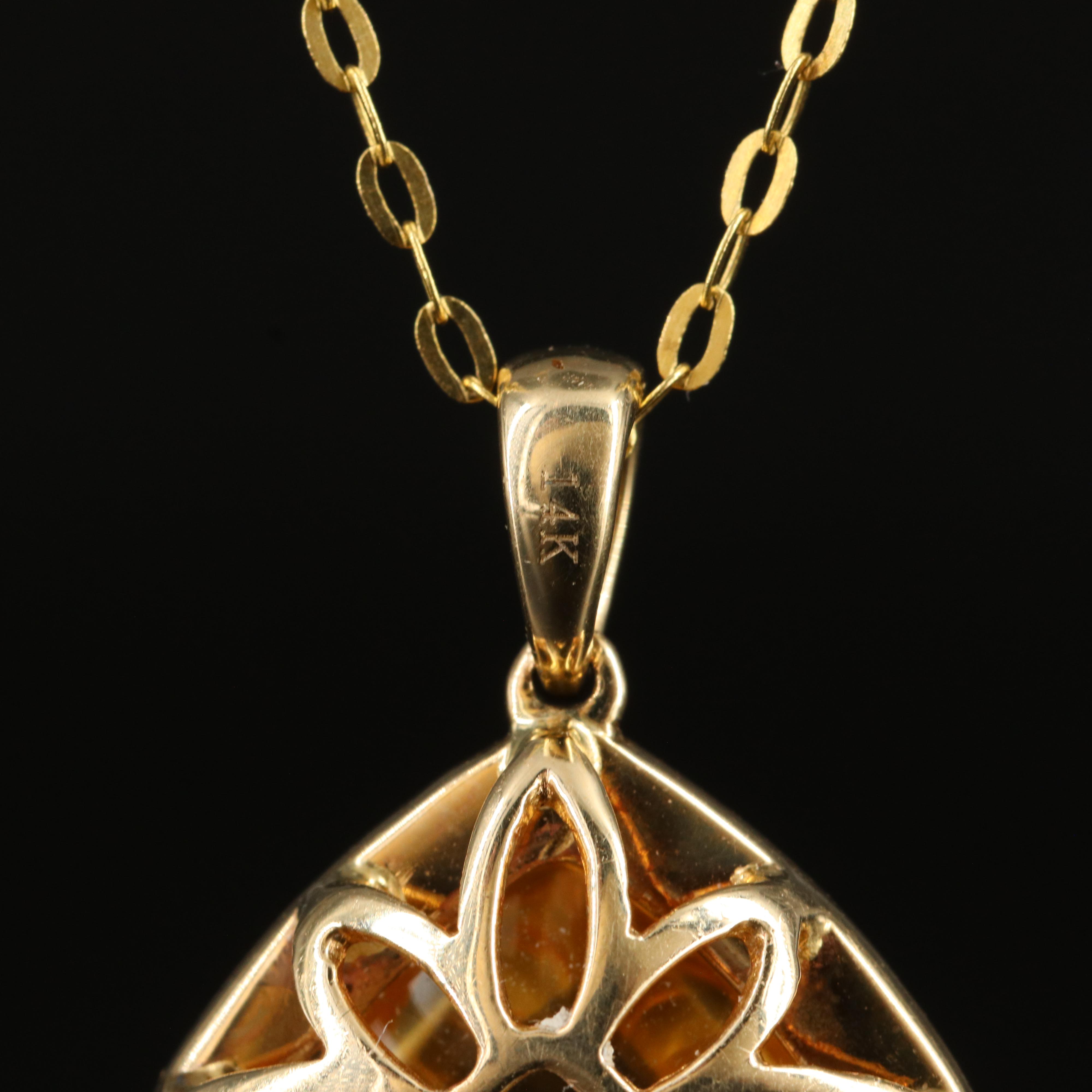 14K Citrine and Diamond Pendant Necklace