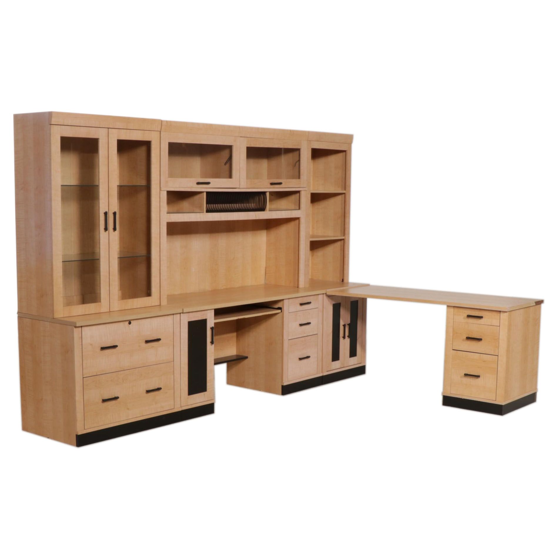 Contemporary Wood-Grained Laminate Illuminated Desk System