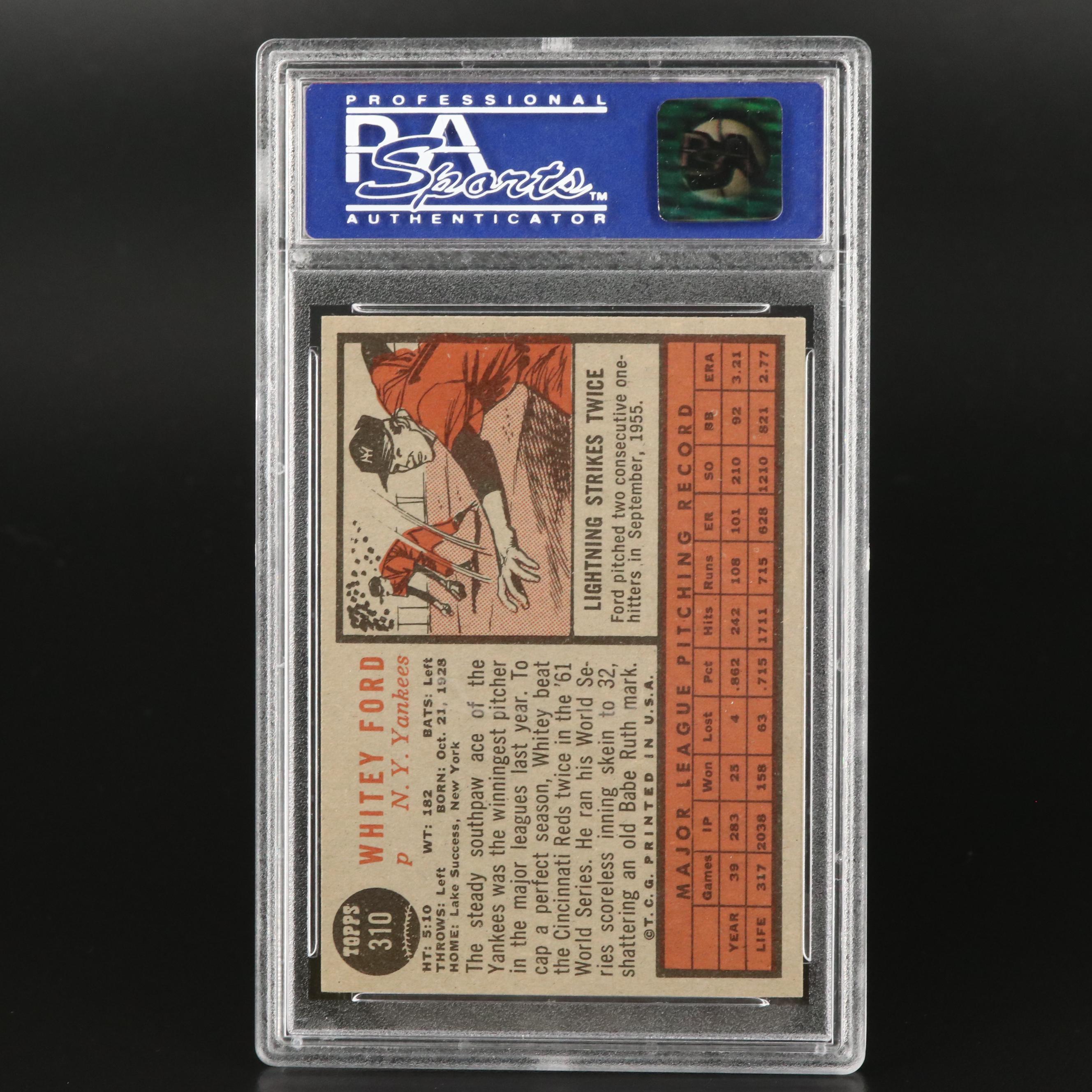 1962 Topps Whitey Ford New York Yankees #310 Graded PSA NM-MT 8 Baseball Card