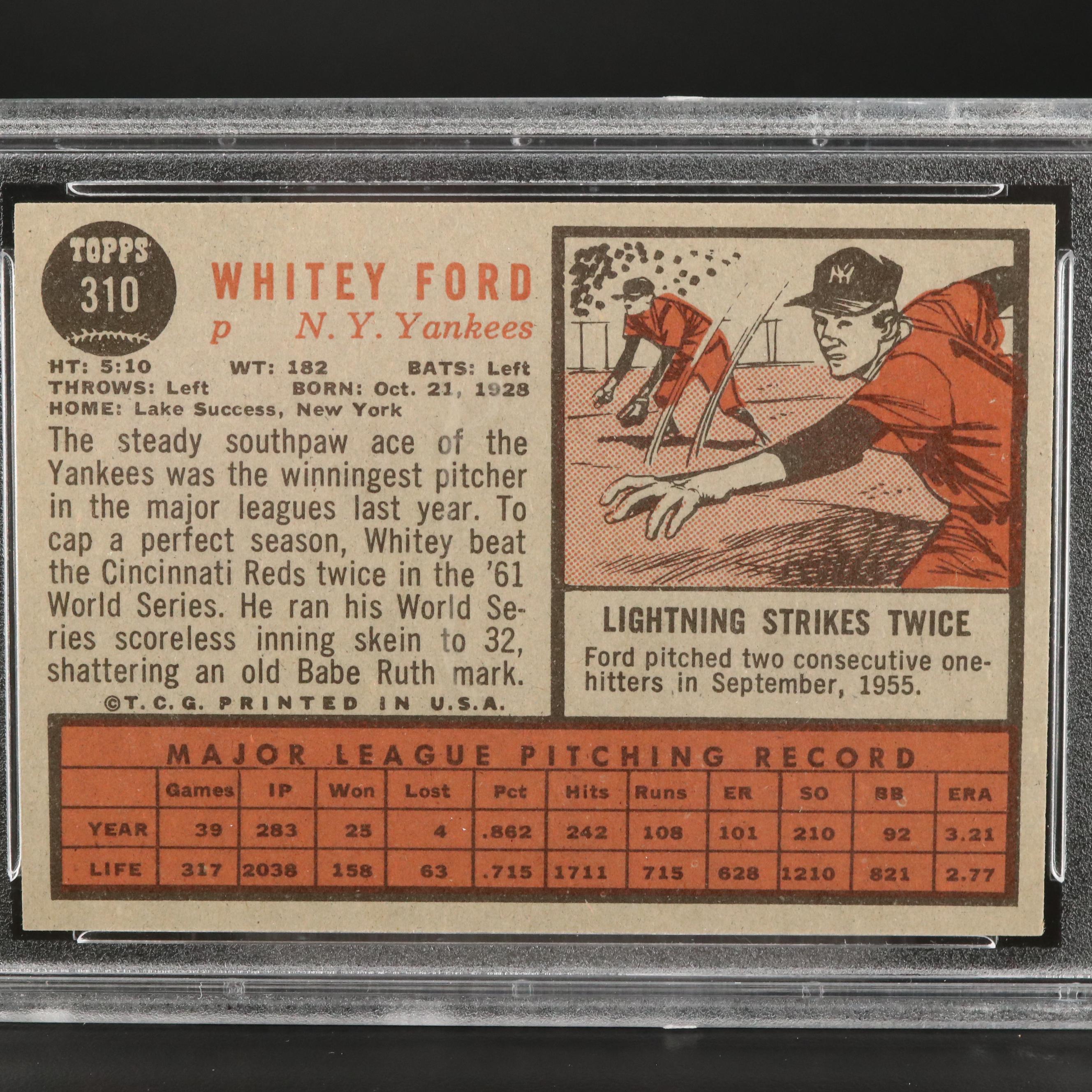 1962 Topps Whitey Ford New York Yankees #310 Graded PSA NM-MT 8 Baseball Card