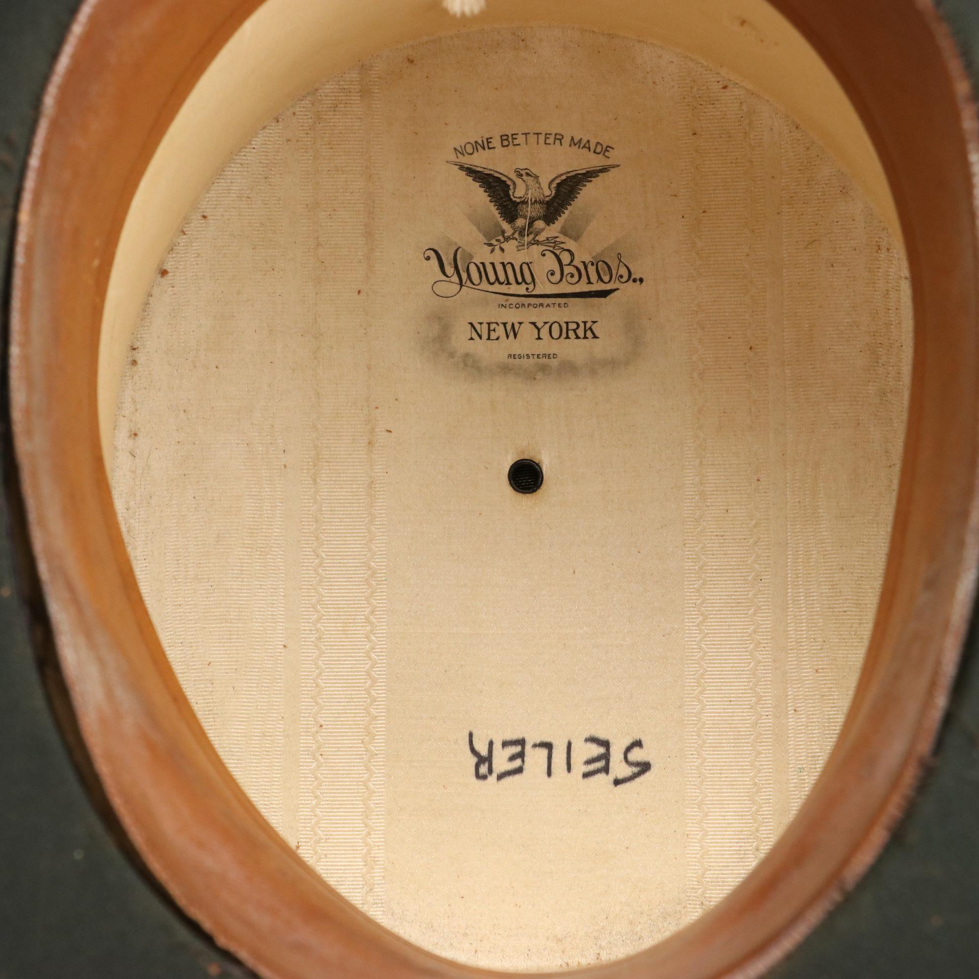 Young Bros. Beaver Fur Top Hat with Silk Band and Leather Hat Box, Late 1800s
