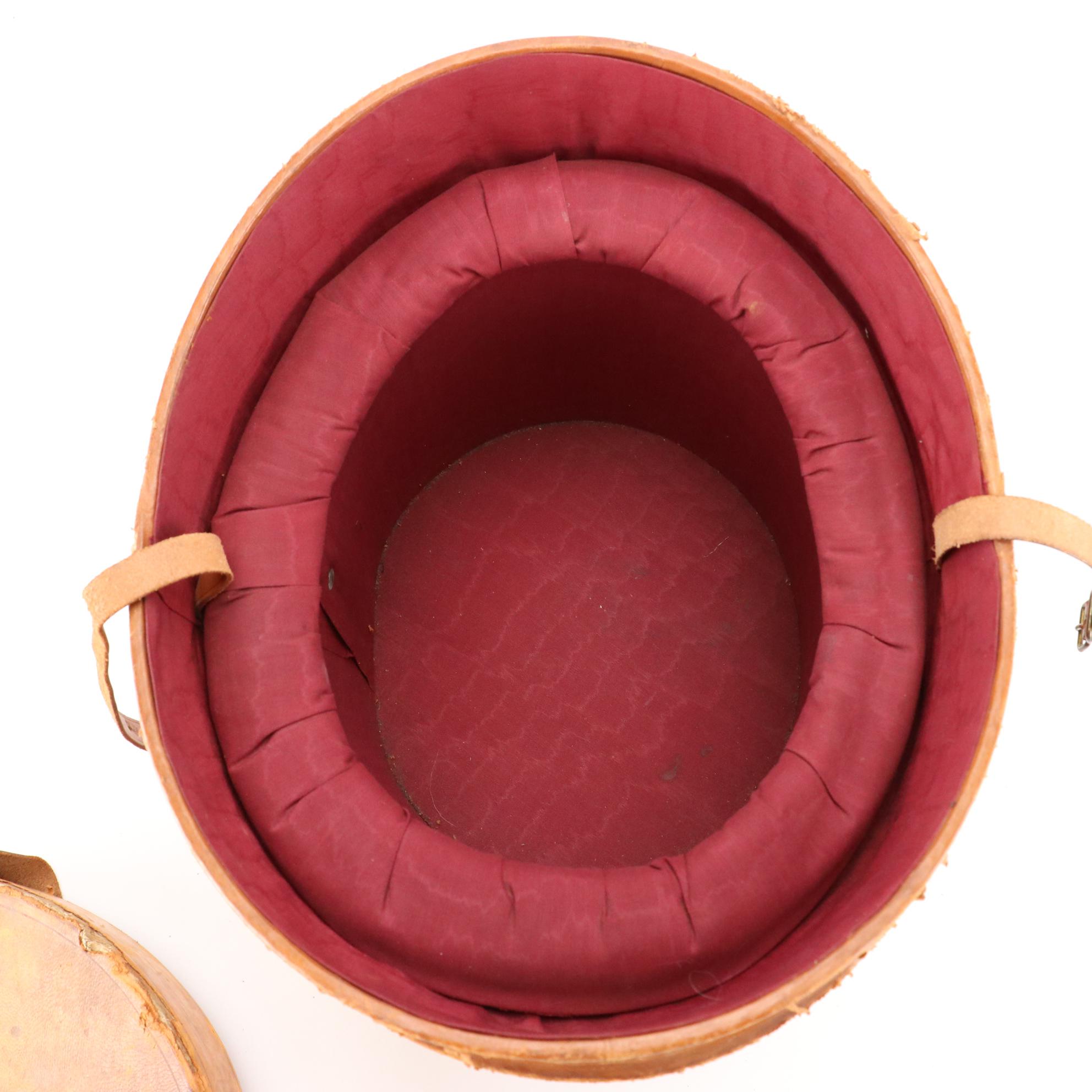 Young Bros. Beaver Fur Top Hat with Silk Band and Leather Hat Box, Late 1800s