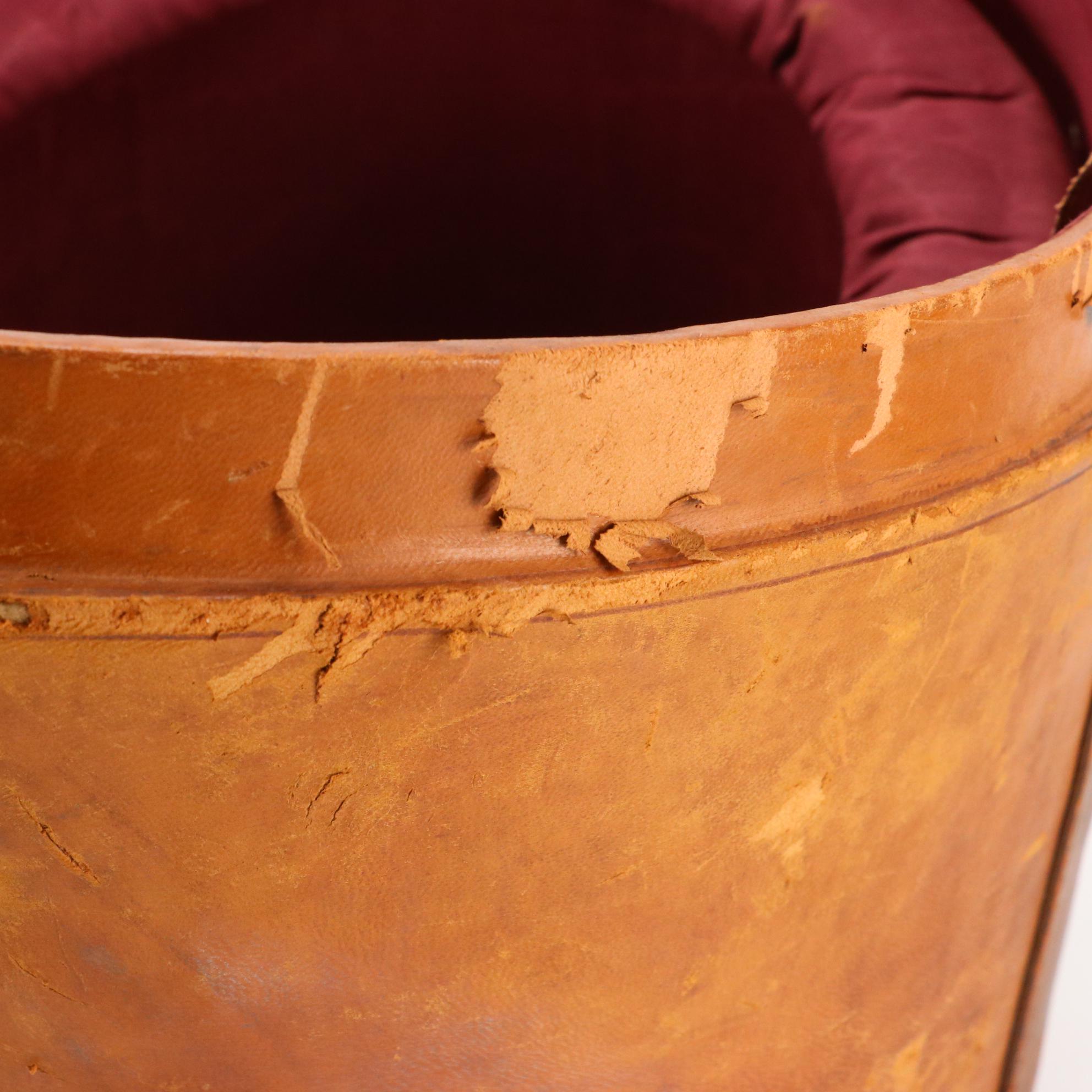 Young Bros. Beaver Fur Top Hat with Silk Band and Leather Hat Box, Late 1800s