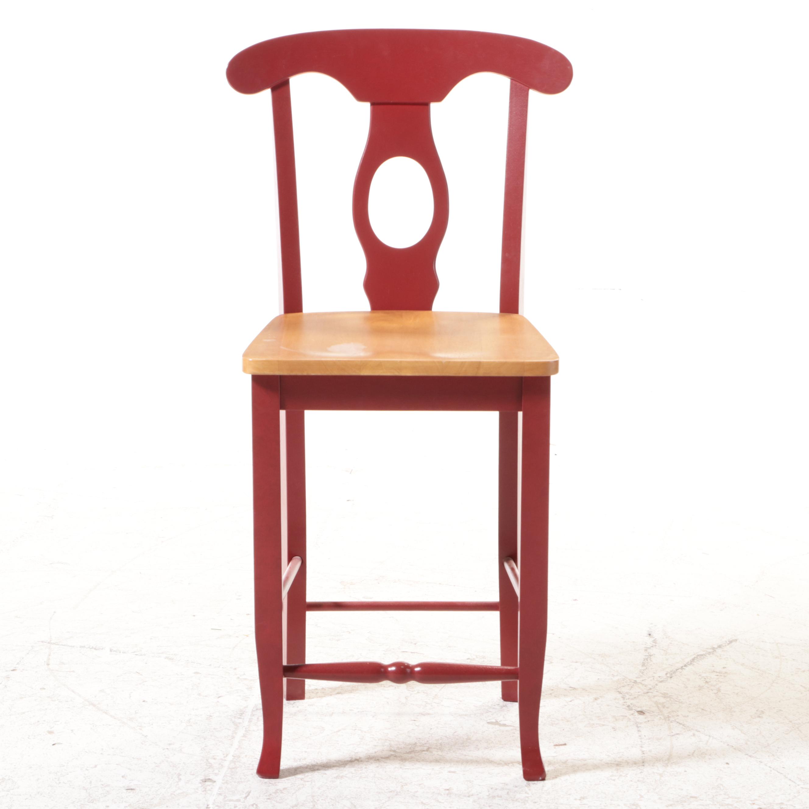 French Country Style Rubberwood and Parcel-Painted Counter Stool