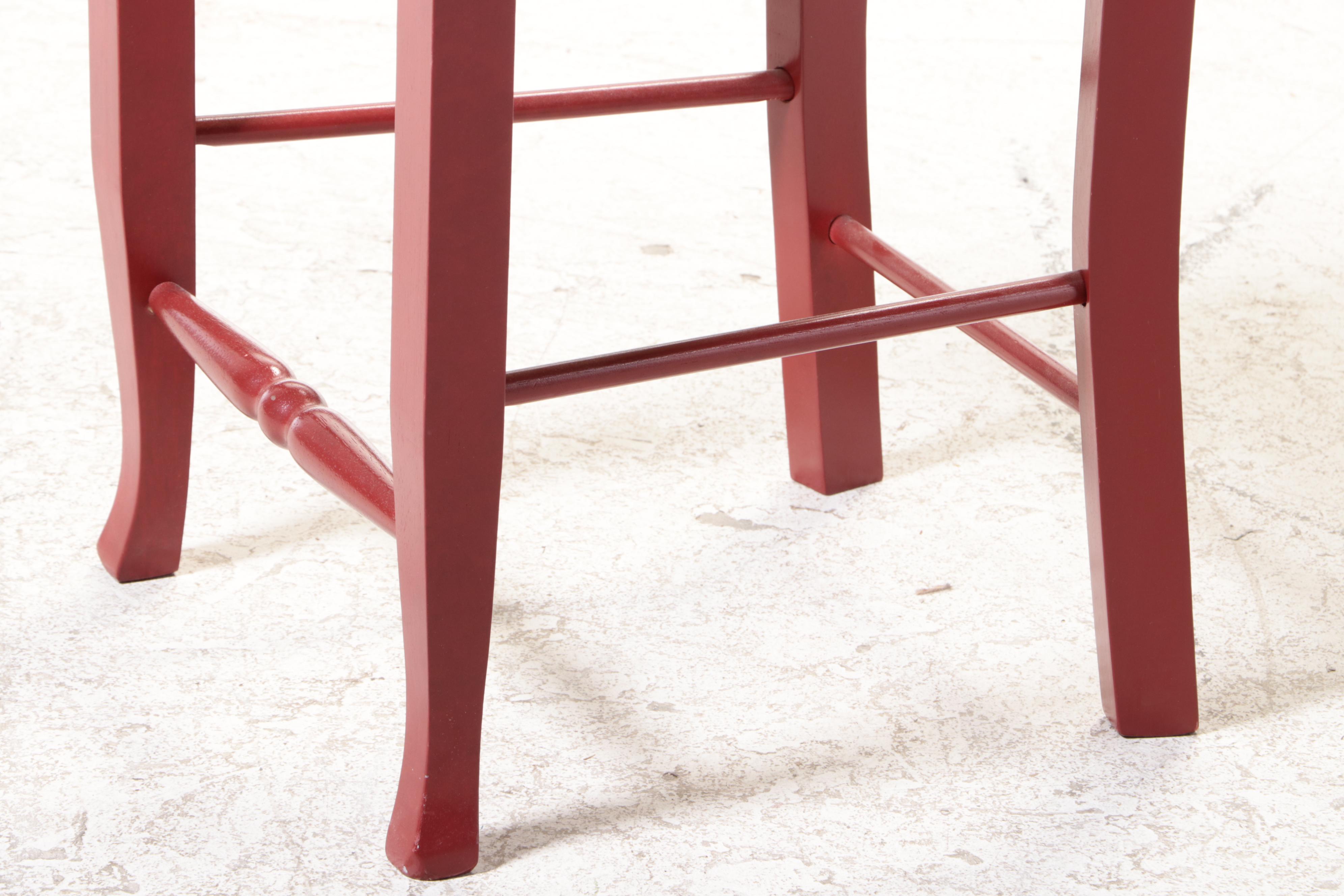 French Country Style Rubberwood and Parcel-Painted Counter Stool