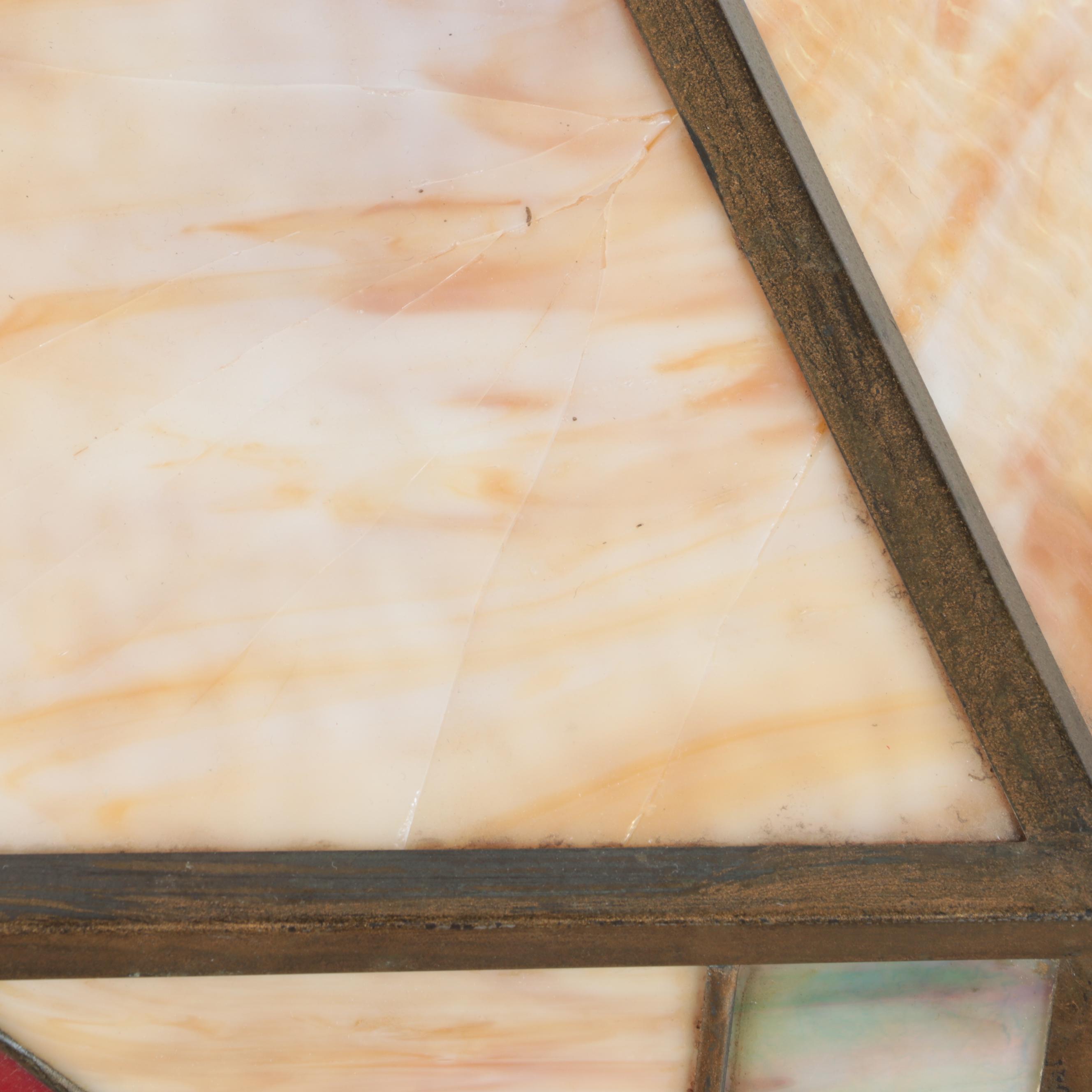 Tan and Red Slag Glass Pendant Lamp Shade, Late 20th Century