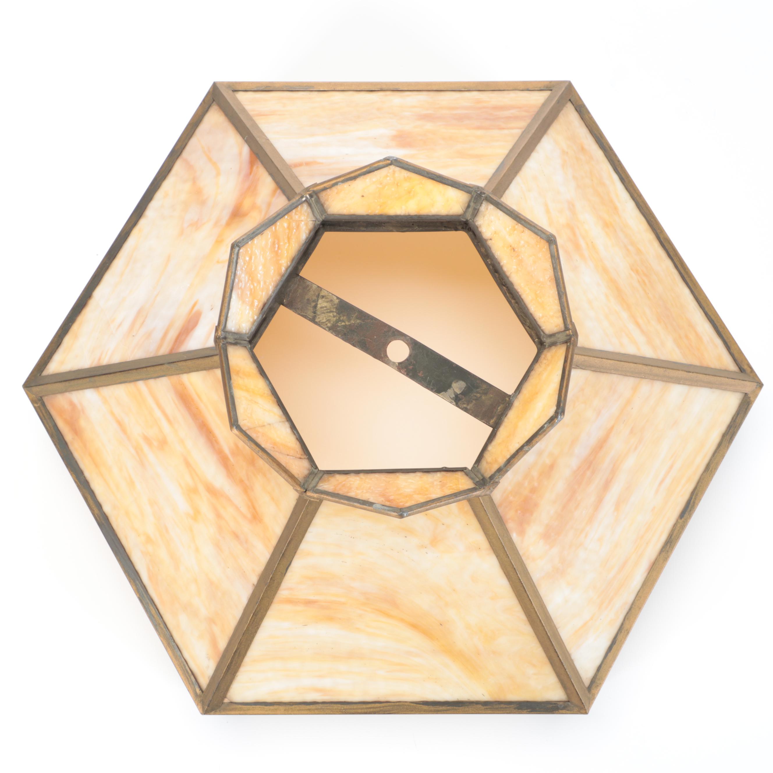 Tan and Red Slag Glass Pendant Lamp Shade, Late 20th Century