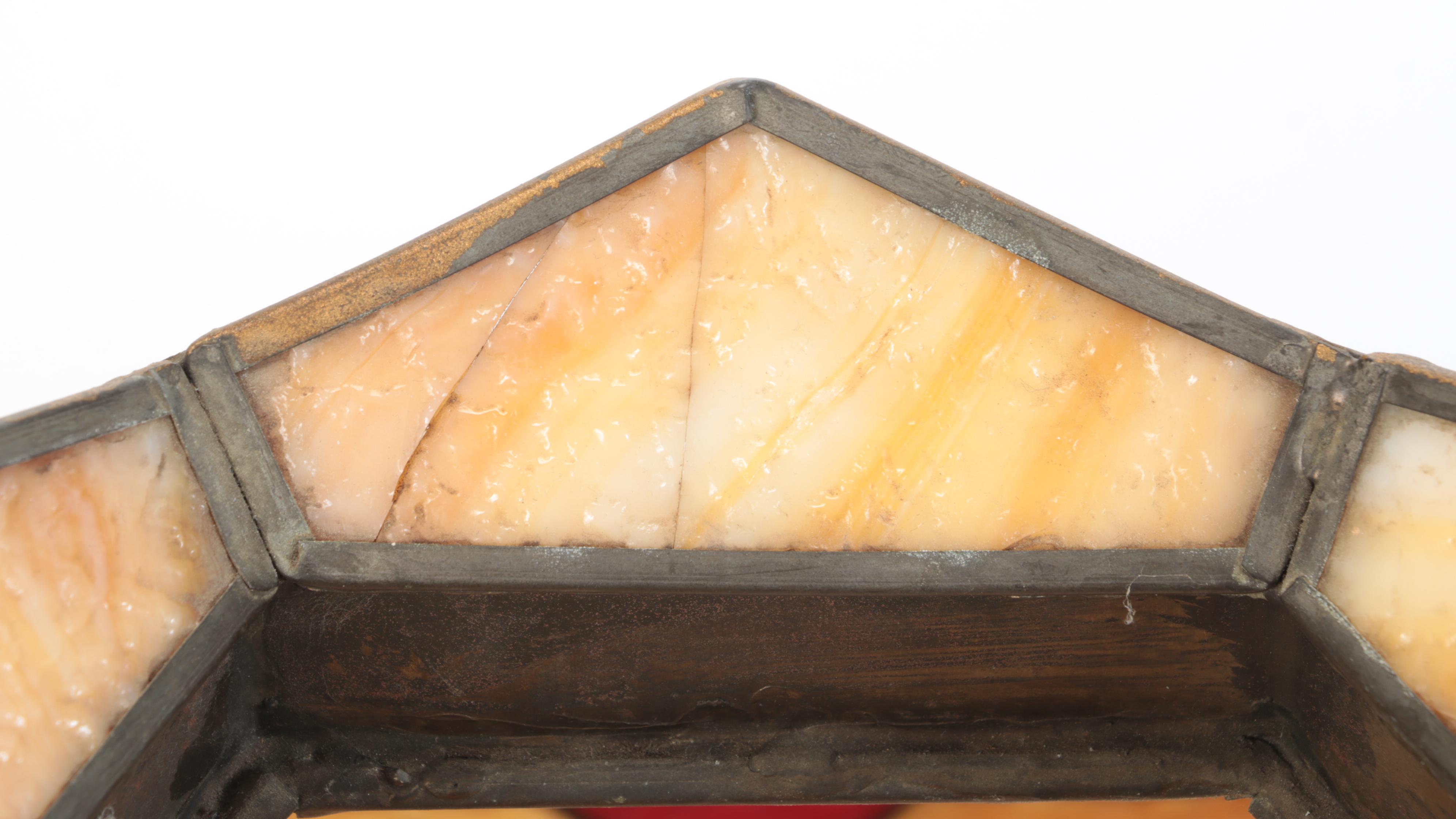 Tan and Red Slag Glass Pendant Lamp Shade, Late 20th Century