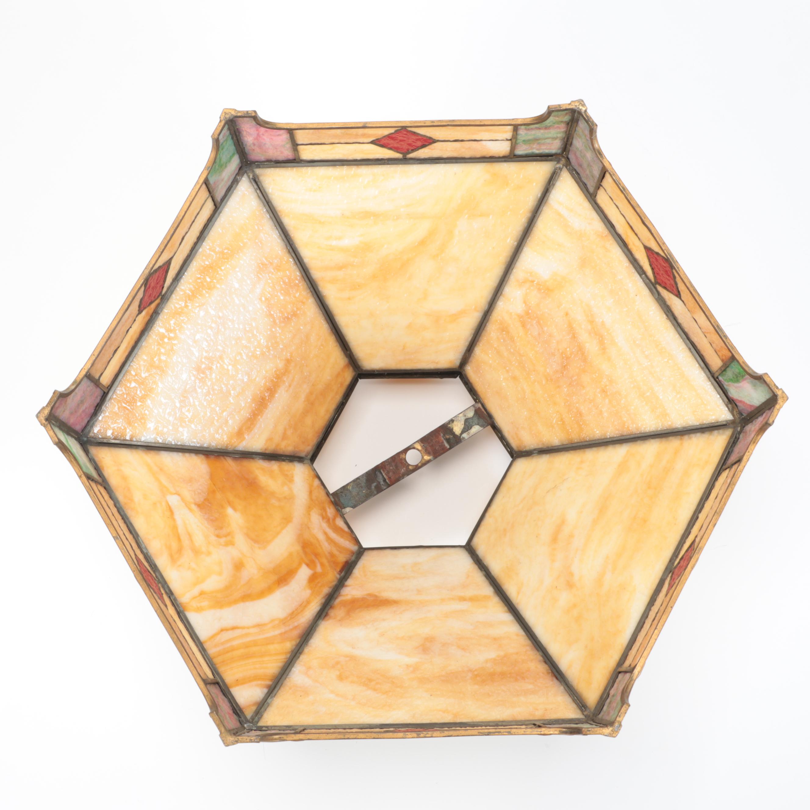 Tan and Red Slag Glass Pendant Lamp Shade, Late 20th Century