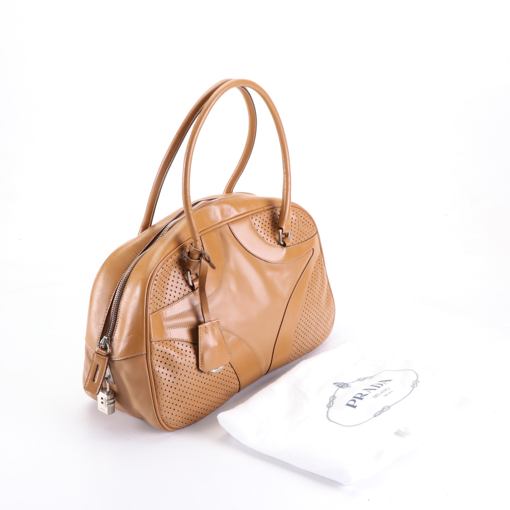 Prada Vitello Drive Bowler Bag in Perforated Leather