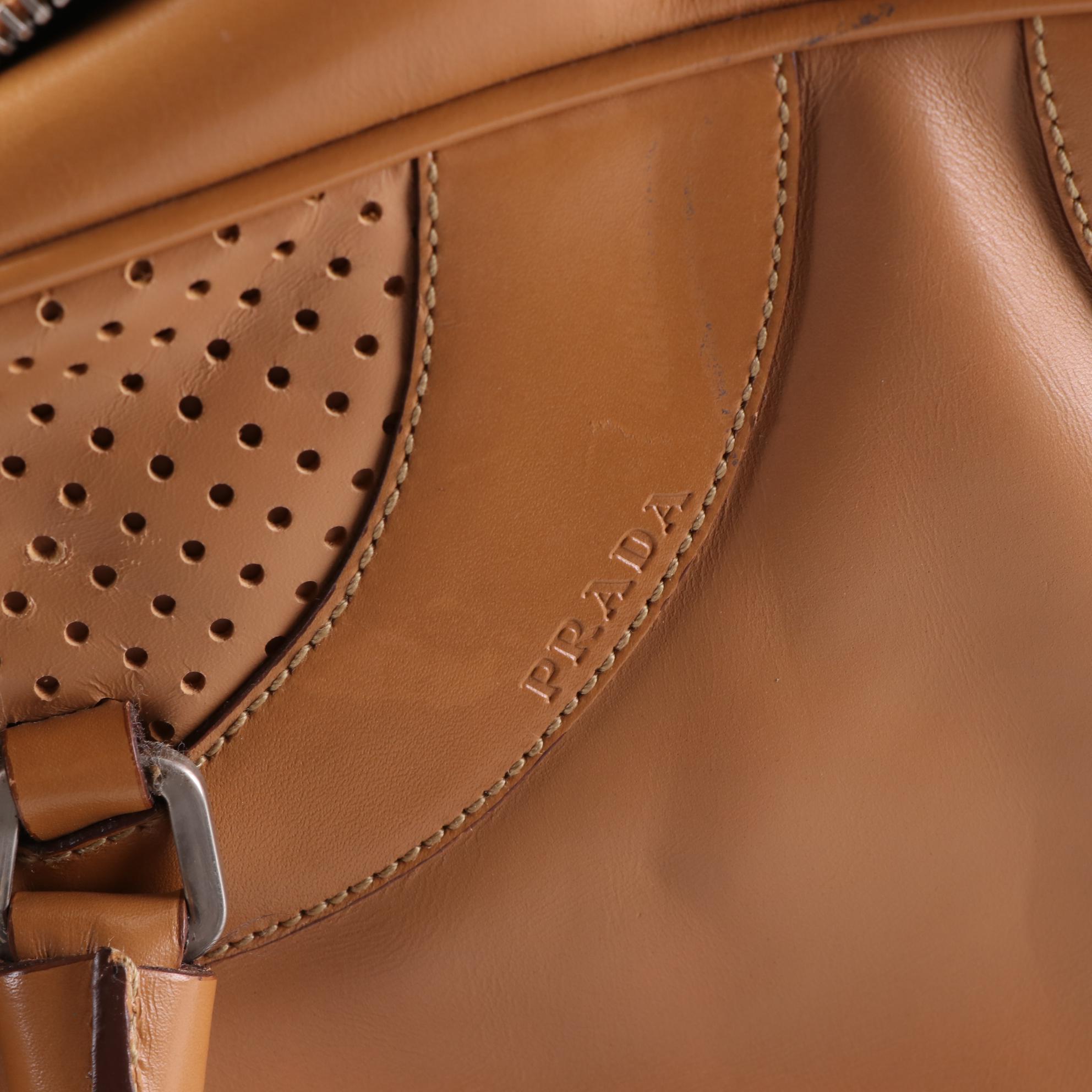 Prada Vitello Drive Bowler Bag in Perforated Leather