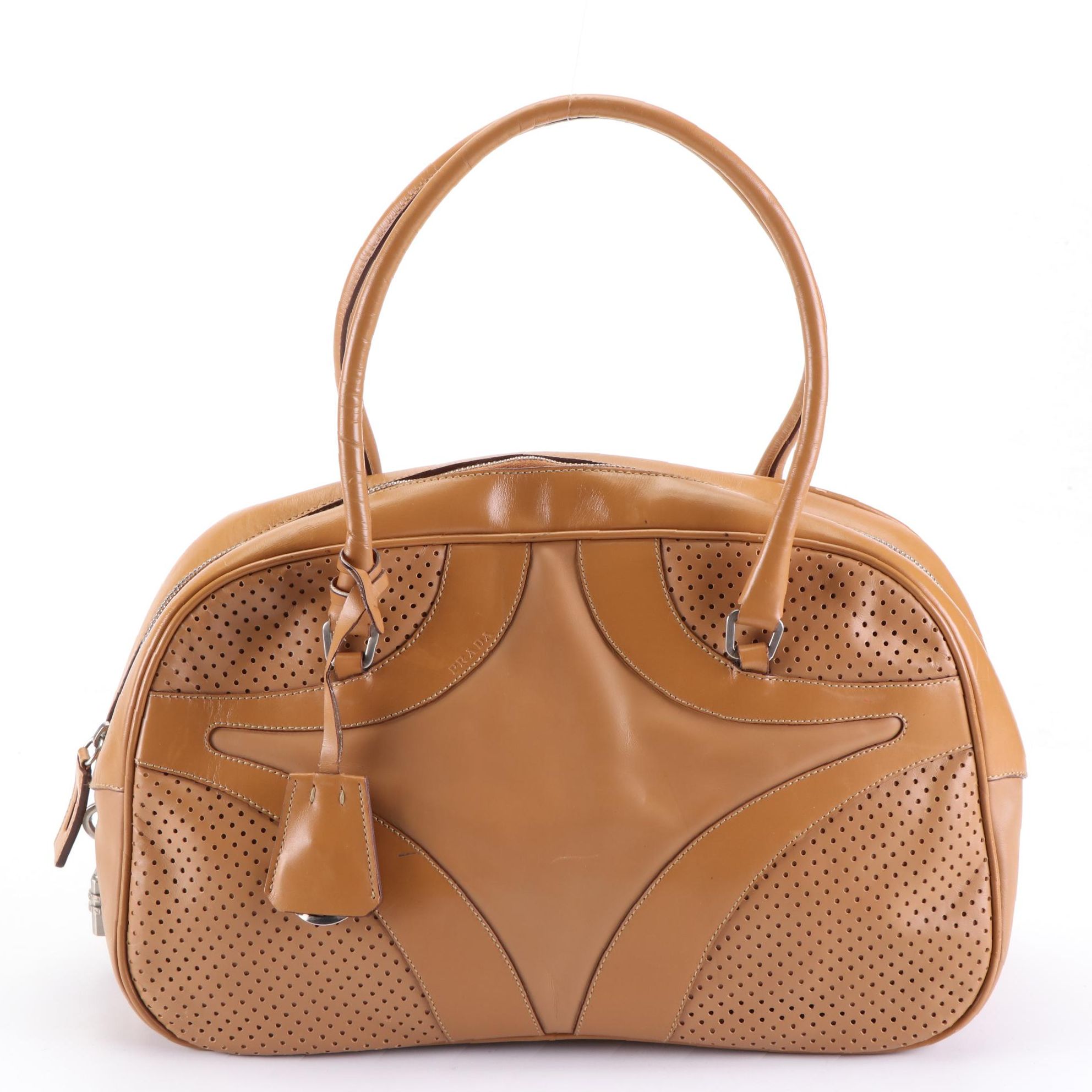 Prada Vitello Drive Bowler Bag in Perforated Leather