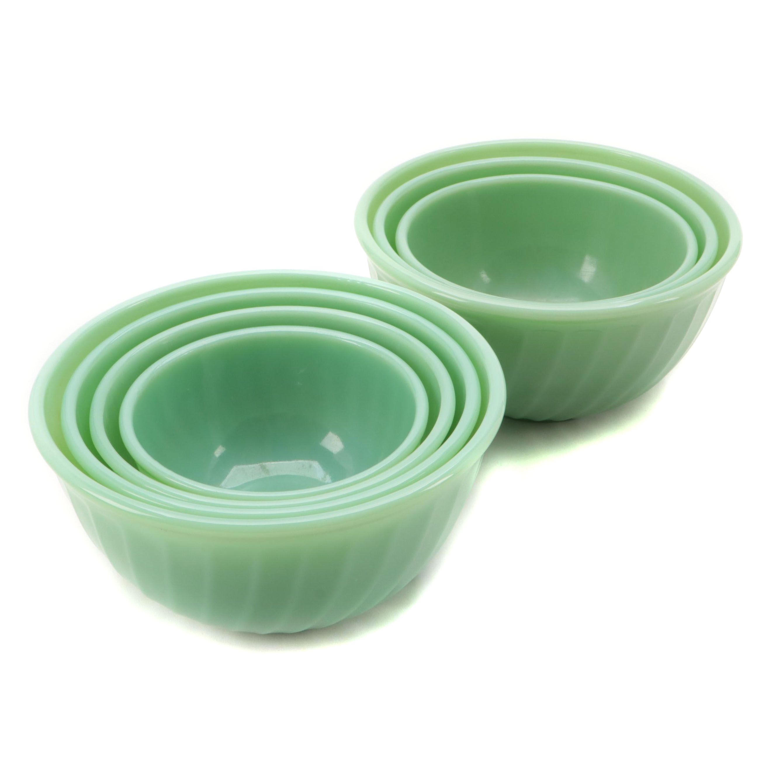 Anchor Hocking Fire King "Swirl Jadeite Shell" Mixing Bowls, 1960s